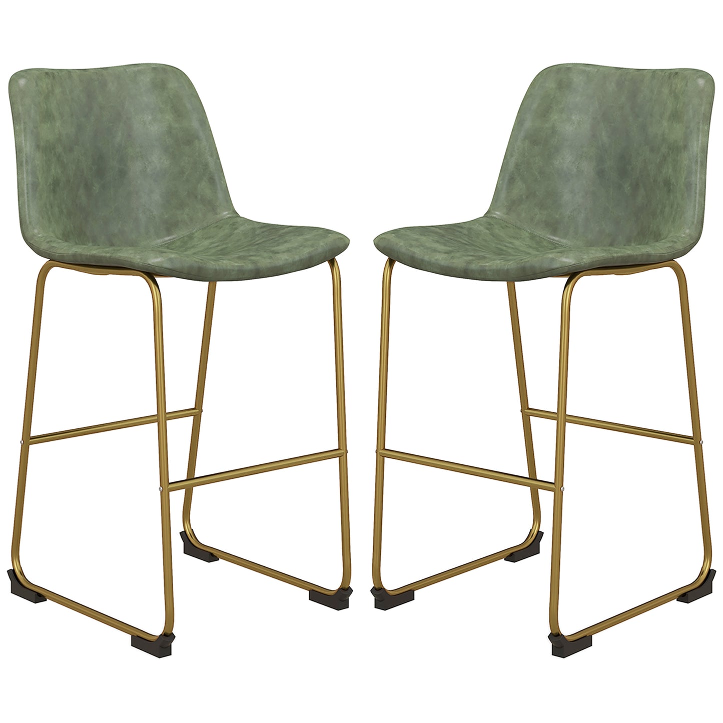 Bar Height Stools Set of 2, PU Leather Upholstered Stools for Kitchen Island, Modern Bar Chairs, Dark Green