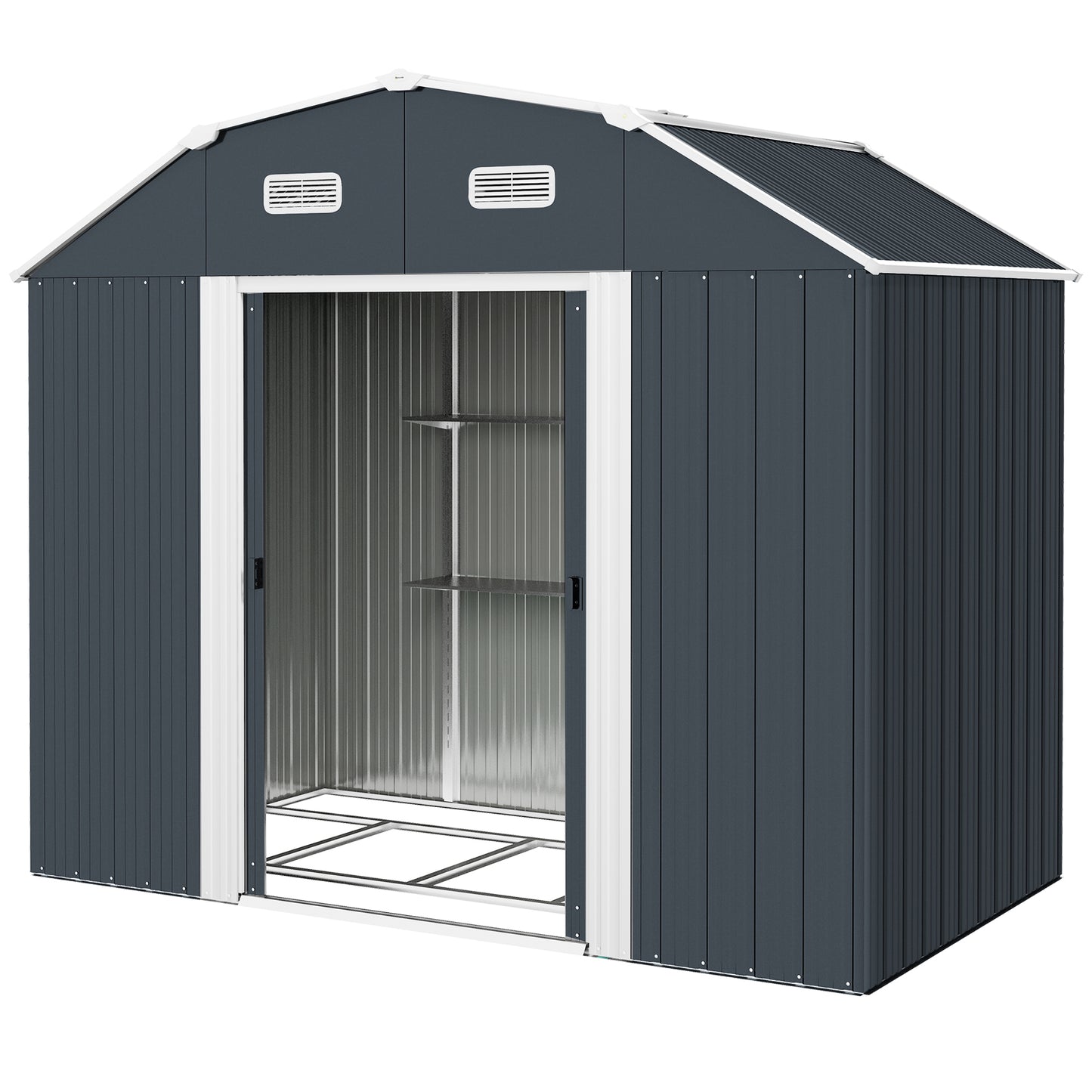 Outsunny 8' x 4' Galvanized Outdoor Storage Shed, Garden Shed with Adjustable Shelves, Double Sliding Doors and Vents