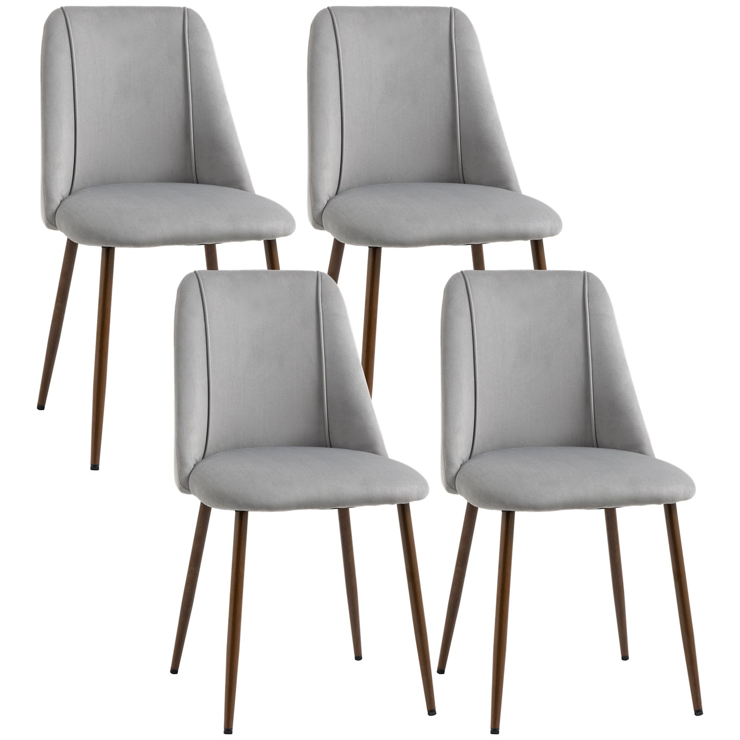 Dining Chairs Set of 4, Modern Kitchen Chair with Velvet-touch Upholstery, Curved Back and Wood-grain Steel Leg for Living Room, Bedroom, Grey