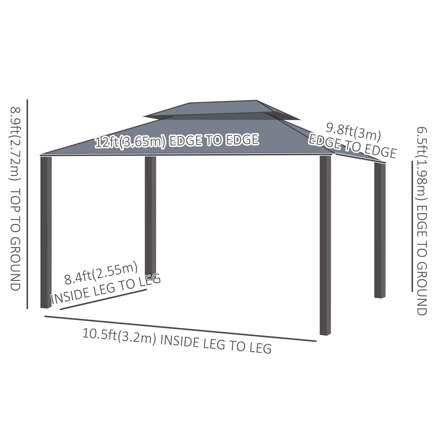 10' x 12' Hardtop Gazebo, Aluminum Frame Garden Sun Shelter with Double Tier Metal Roof, Mosquito Netting, Curtains, and Hanging Hook, Brown