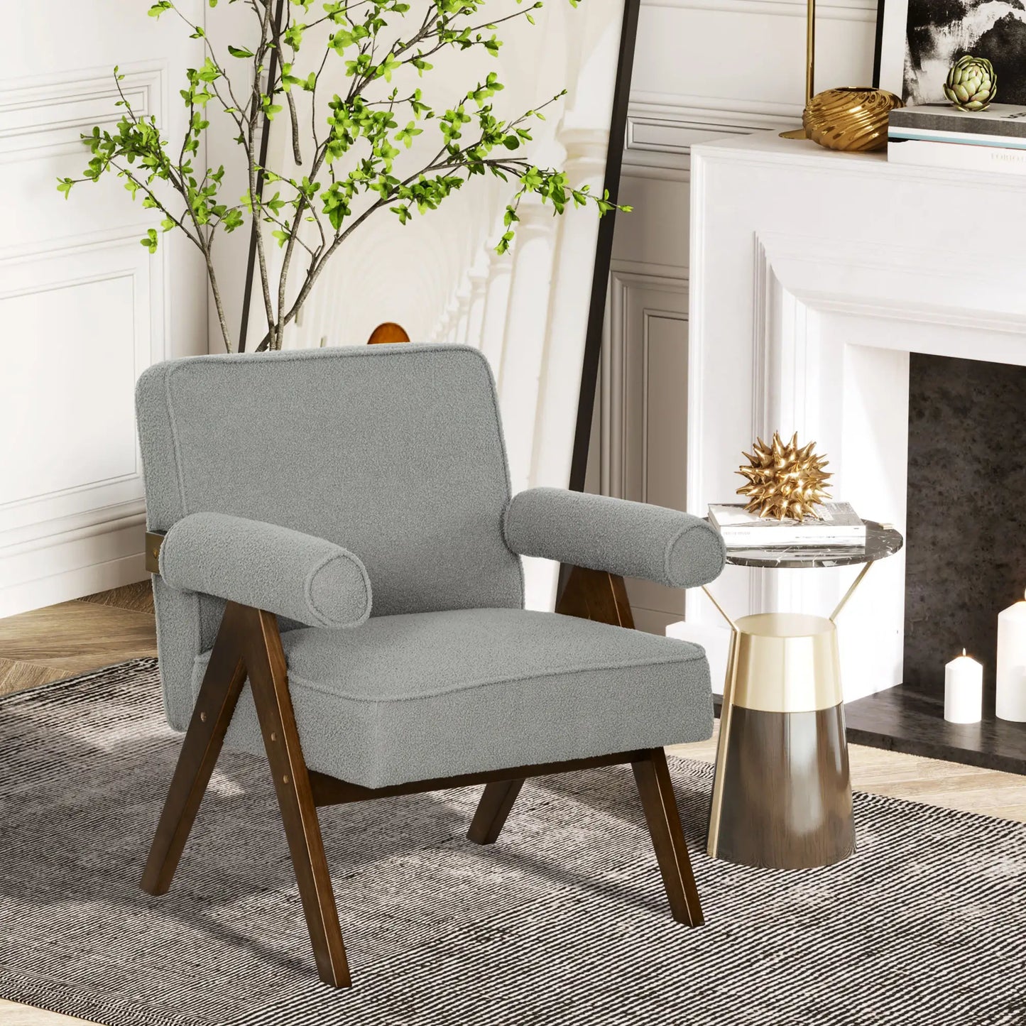 Cashmere Accent Chair Armchair with Wide Seat and Soft Padded Armrests, Grey