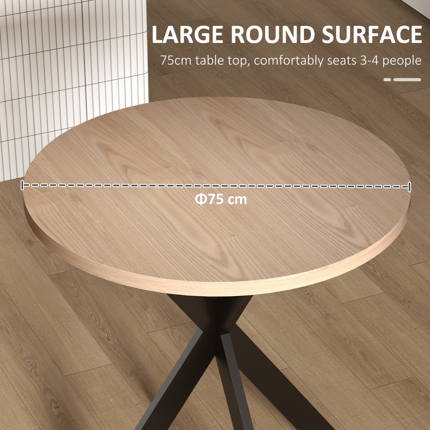 29" Dining Table, Contemporary Round with Steel Legs, in Brown