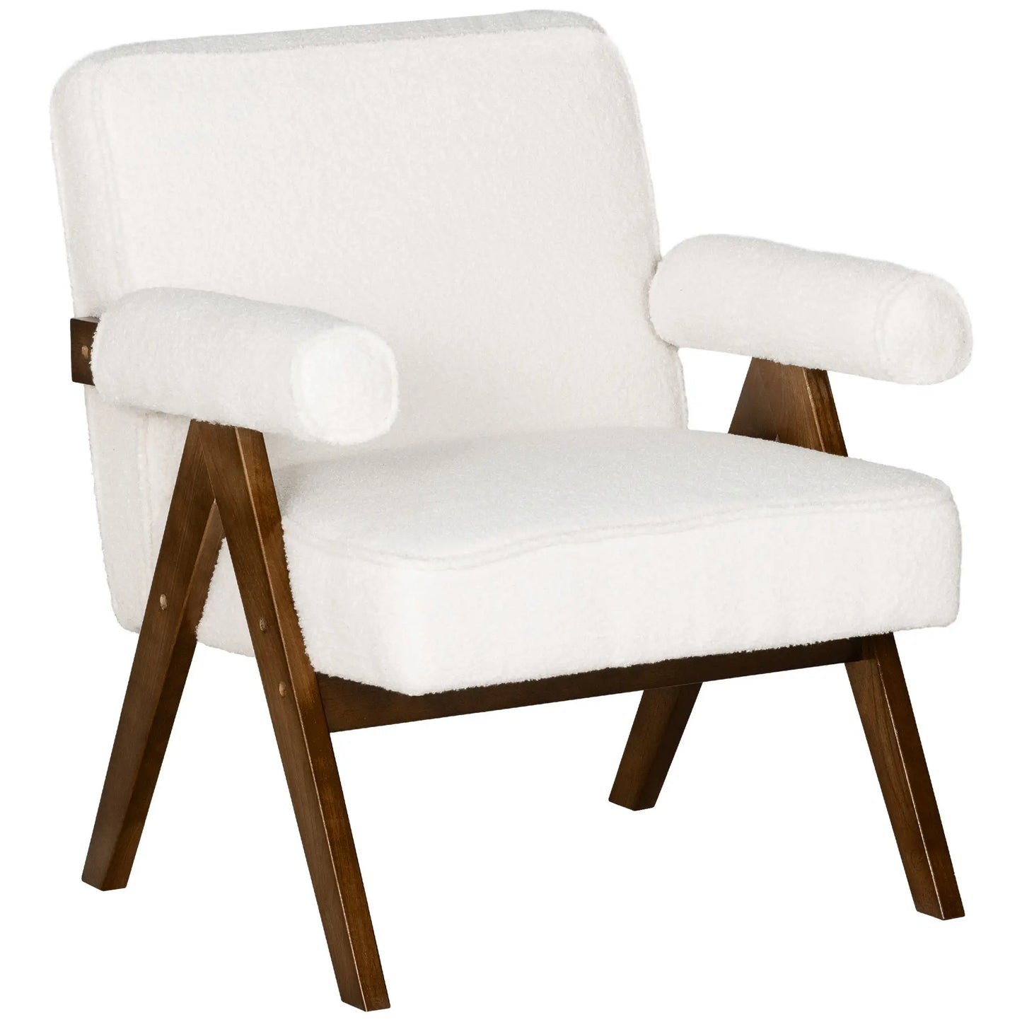 Cashmere Accent Chair Armchair with Wide Seat and Soft Padded Armrests, White