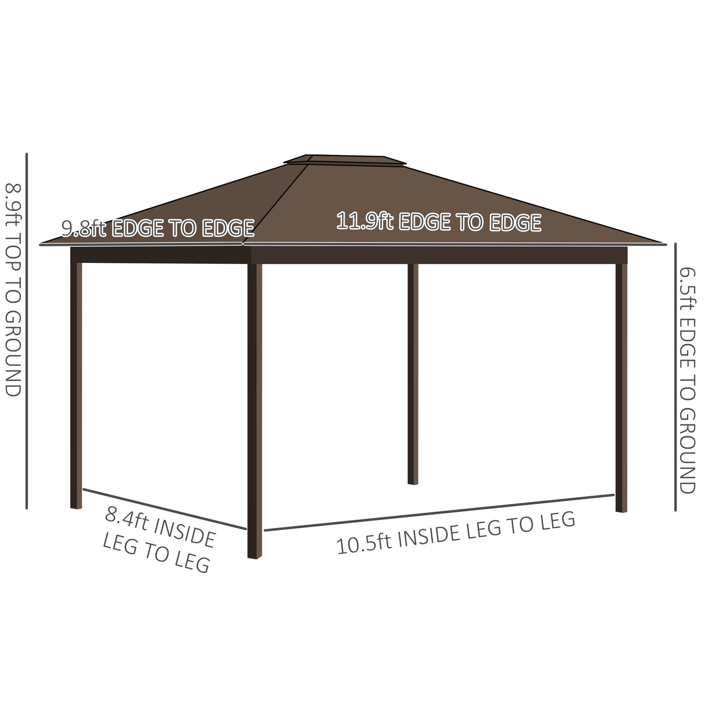 10' x 12' Outdoor Hardtop Gazebo Metal Roof Patio Gazebo with Aluminum Frame, Mesh Nettings, Curtains and Roomy Interior Space, Brown