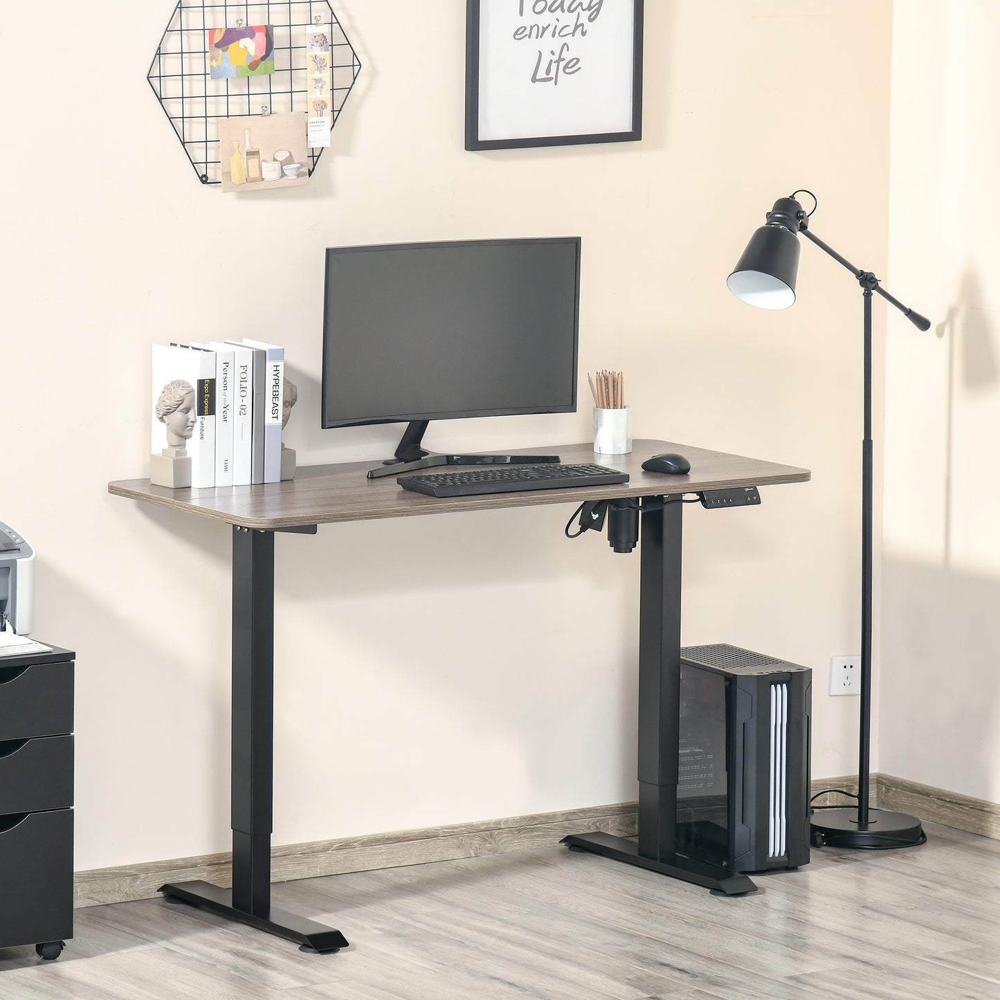 Vinsetto Electric Height Adjustable Standing Desk with 4 Memory Controller, 54 x 24 Inches Sit Stand Home Office Desk with Splice Board. Teak and Black