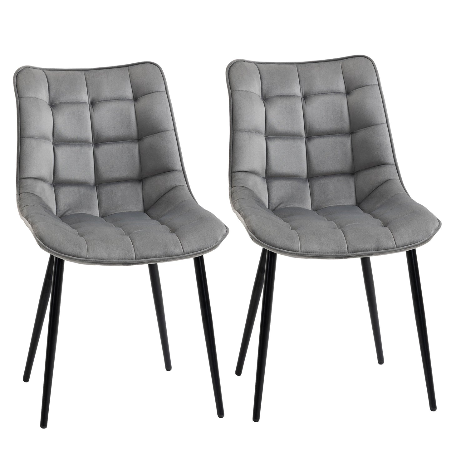 Upholstered Dining Chair Lounge Chair Set of 2, Velvet-Touch  with Metal Legs, Grey