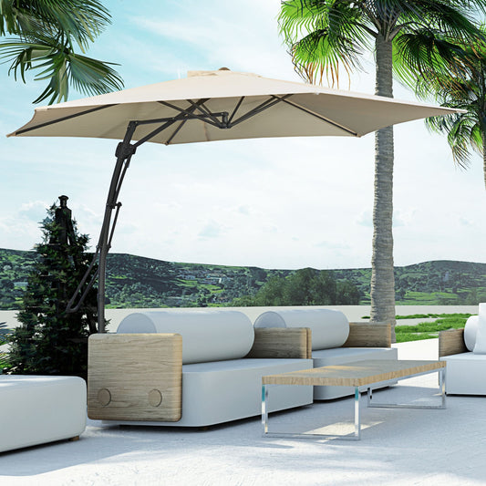 Outsunny 10ft Cantilever Patio Umbrella Offset Parasol with Crank Handle, Cross Base for Garden, Deck, Cream White