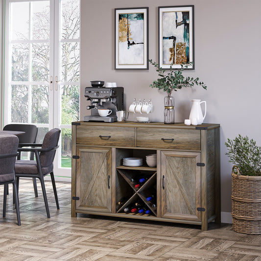 Farmhouse Bar Cabinet, Sideboards or Buffets with Doors, Wine Rack and Drawer