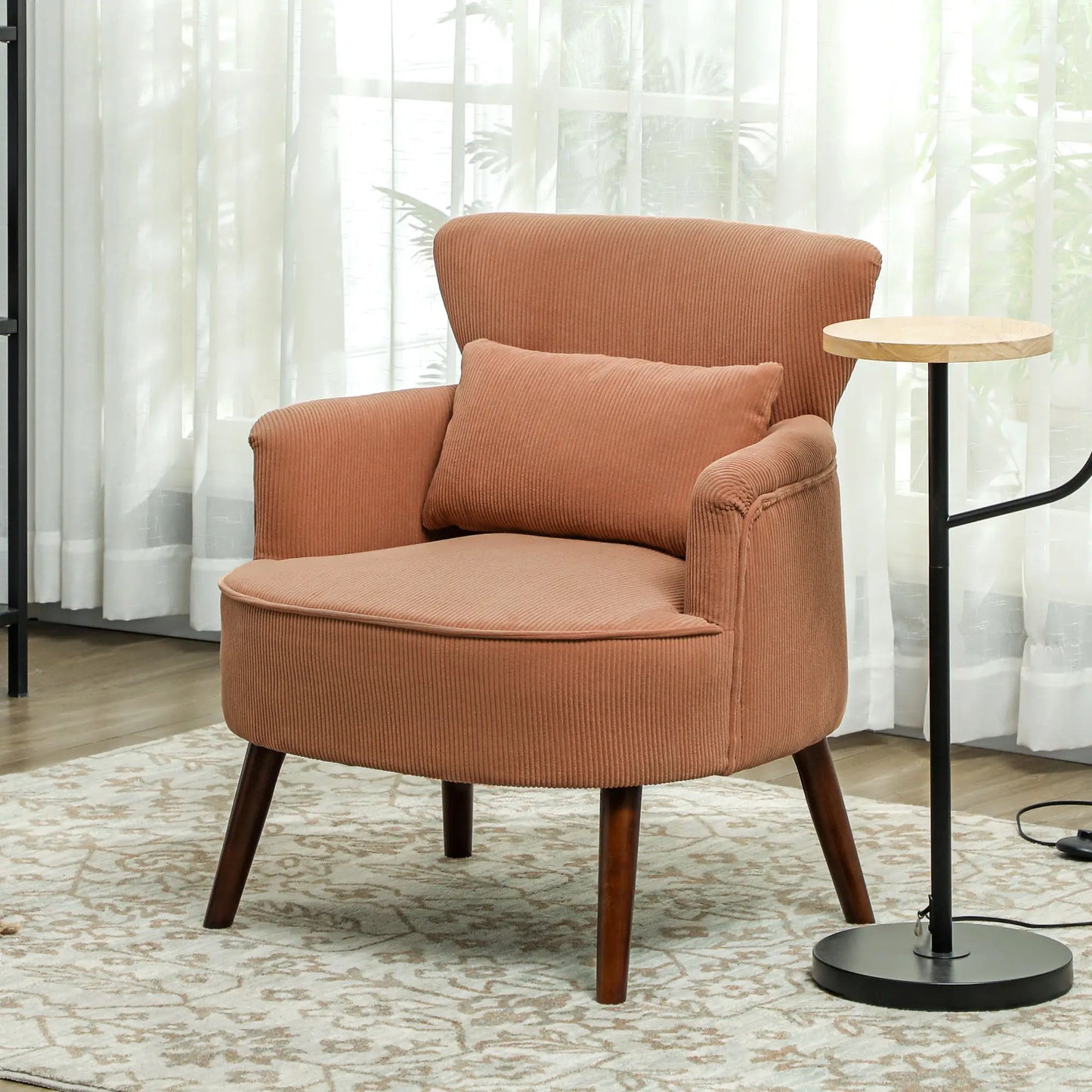 Modern Accent Chair with Solid Wood Legs and Lumbar Pillow for, Orange