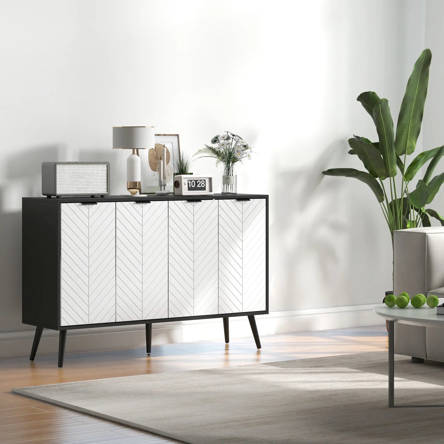 Modern Sideboard Buffet, with Adjustable Shelves in Black