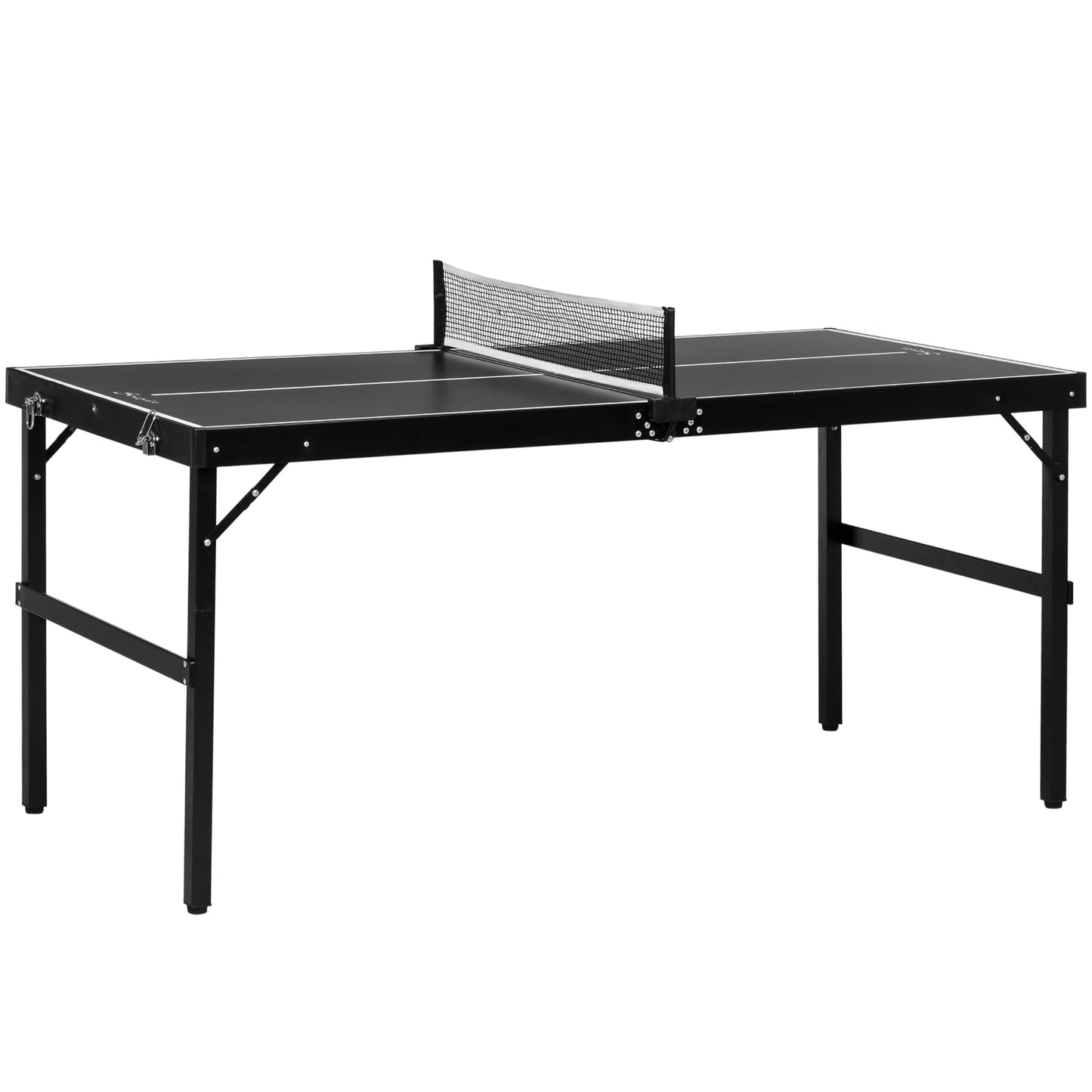 Mid-size Folding Table Tennis Table with Aluminium Frame, Portable Outdoor Ping Pong Table with Net for Indoor Outdoor Garden Camping, Black