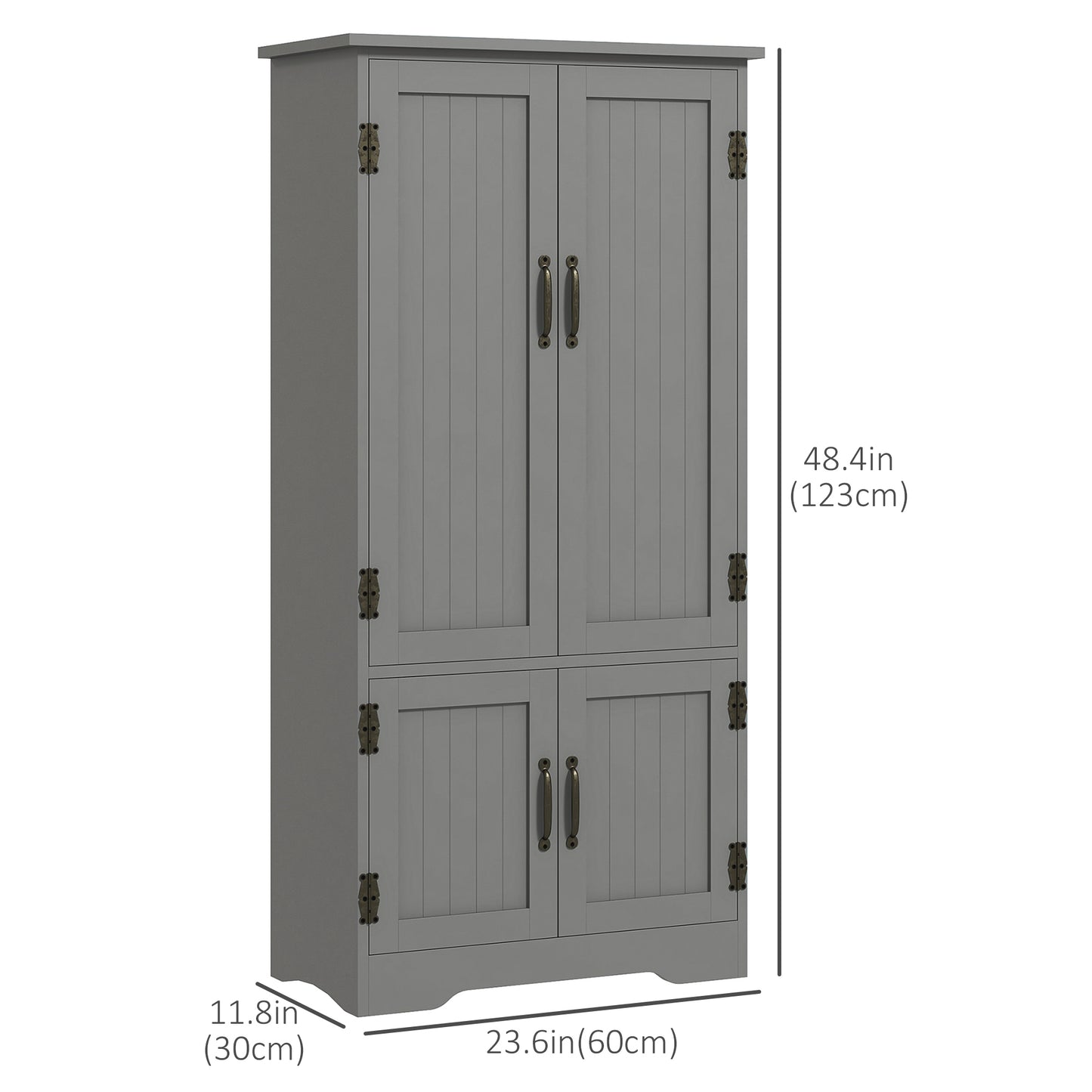 4-Door Storage Cabinet Multi-Storey Large Space Pantry with Adjustable Shelves Grey