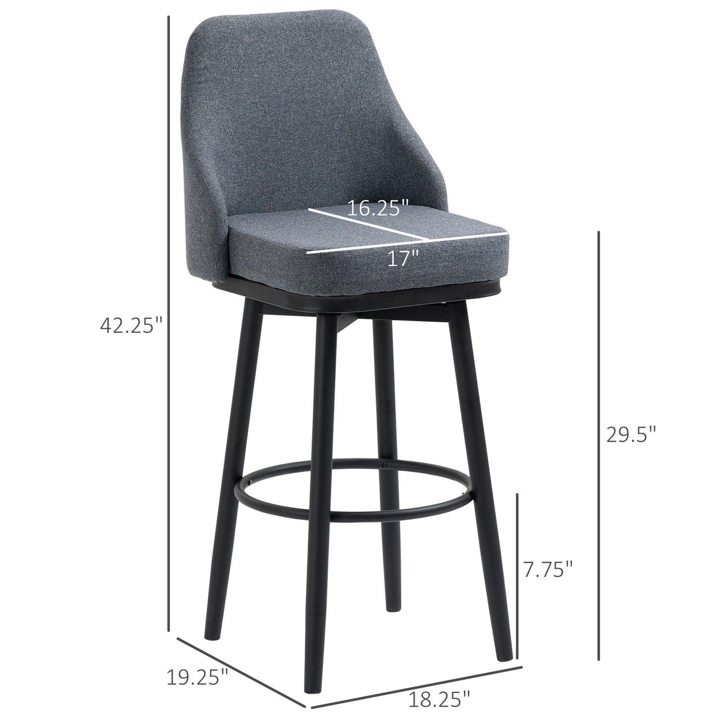 Tall Bar Stools Set of 2, Modern 360° Swivel, with Steel Legs Footrest, Charcoal Grey