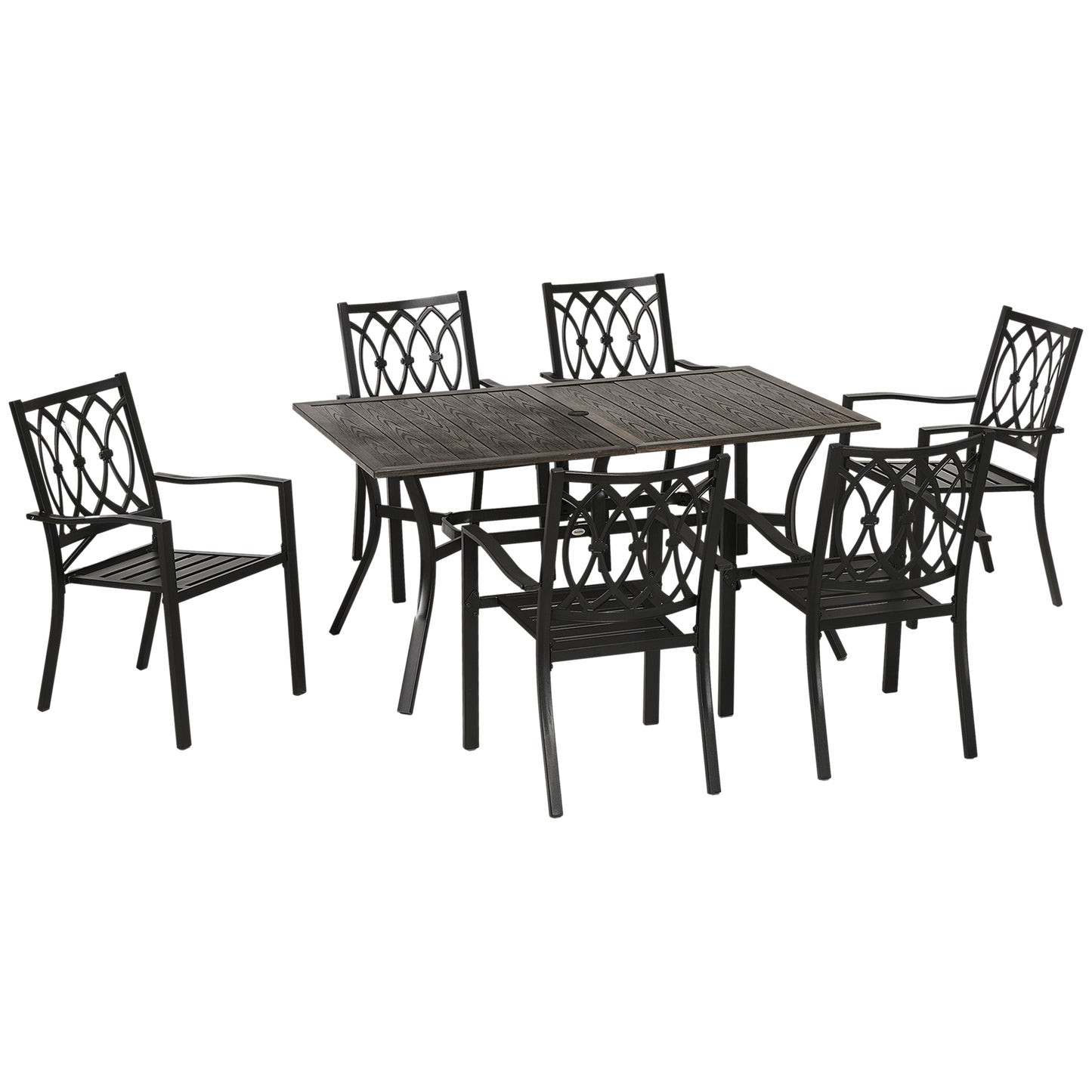 7 Pieces Outdoor Dining Set for 6 with Stackable Chairs with Wood Grain Top, for Garden, Patio, Backyard, Brown