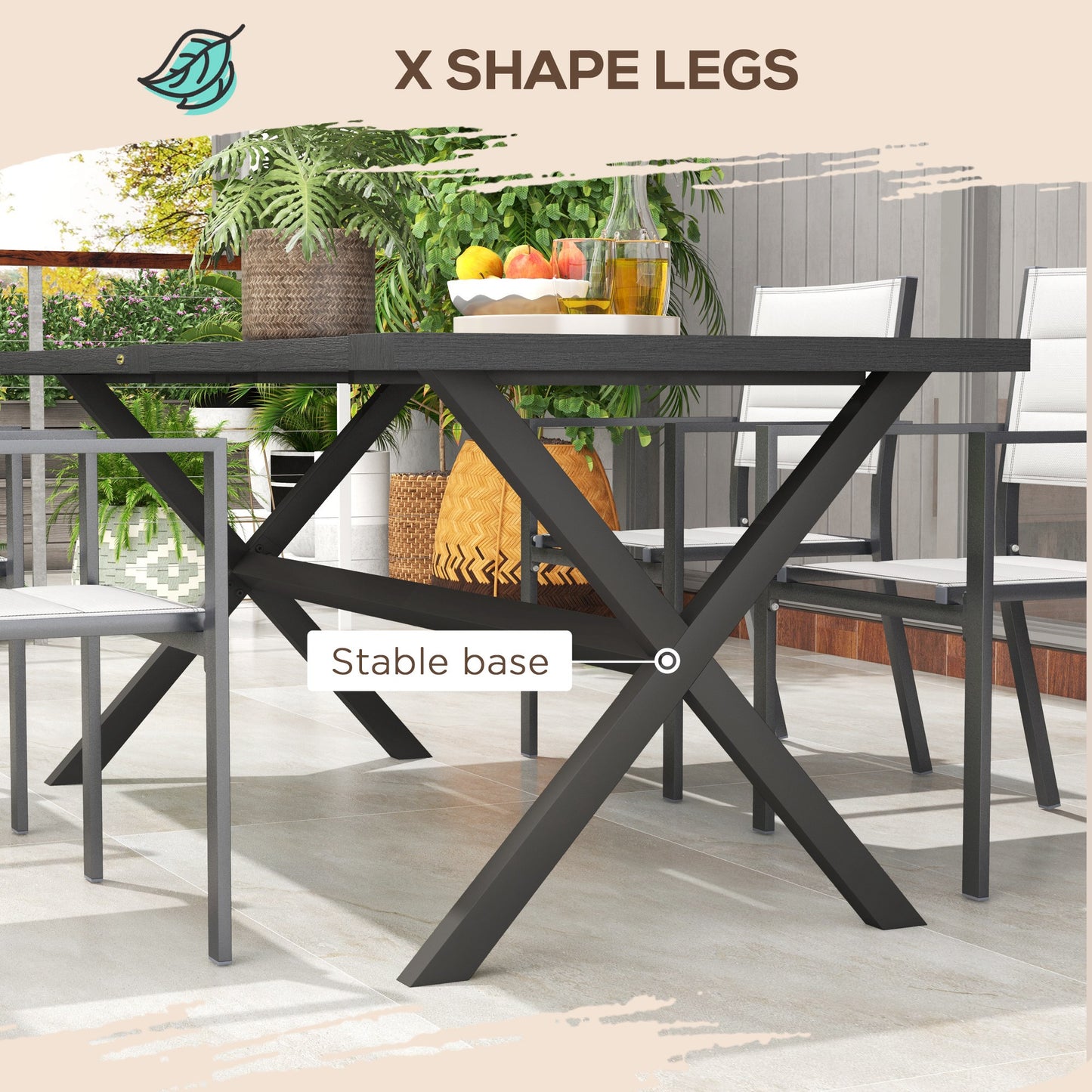 71" Outdoor Dining Table with X Shape Legs, Aluminium Frame Rectangular Darden Table for 4, for Backyard, Black