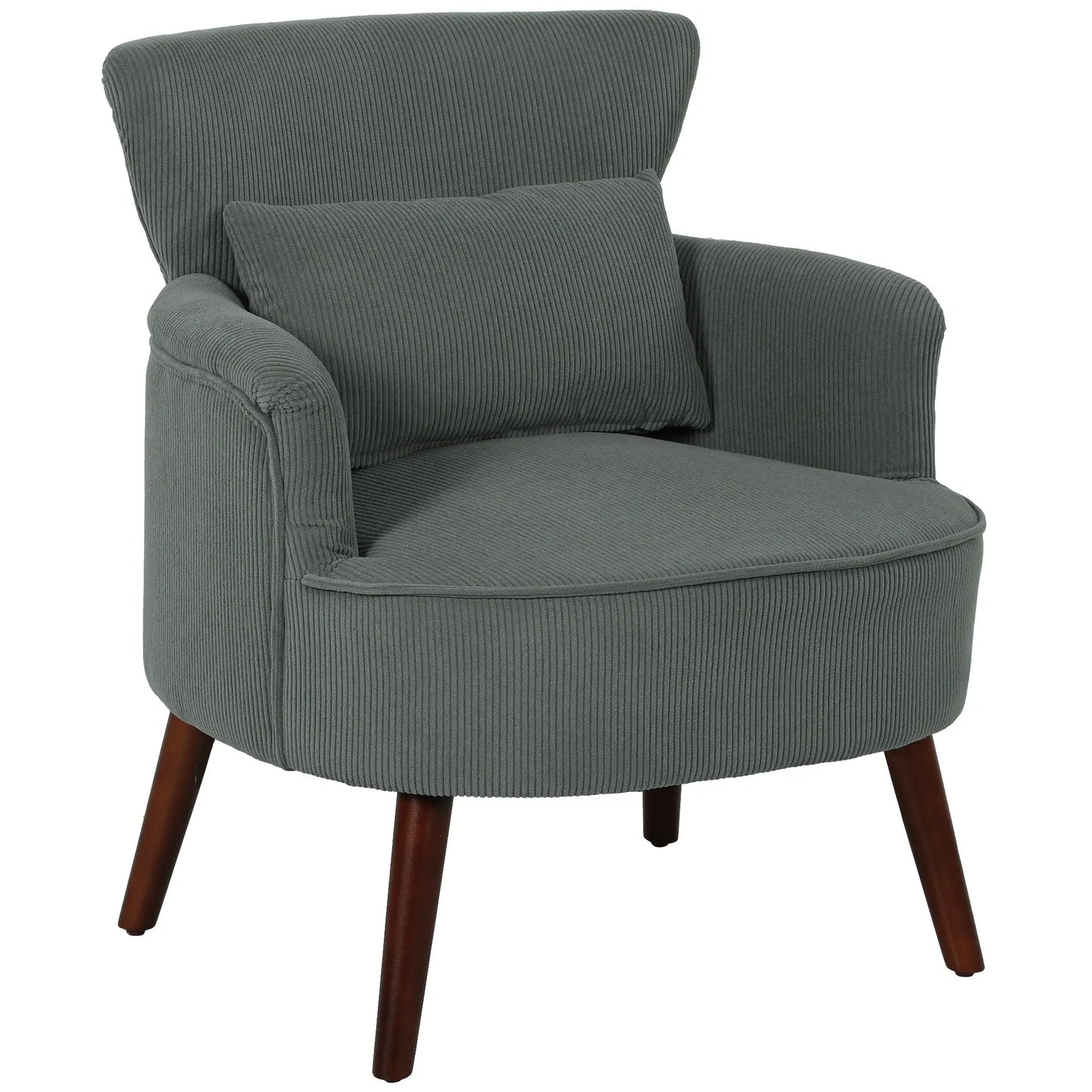 Modern Accent Chair with Solid Wood Legs and Lumbar Pillow for, Grey