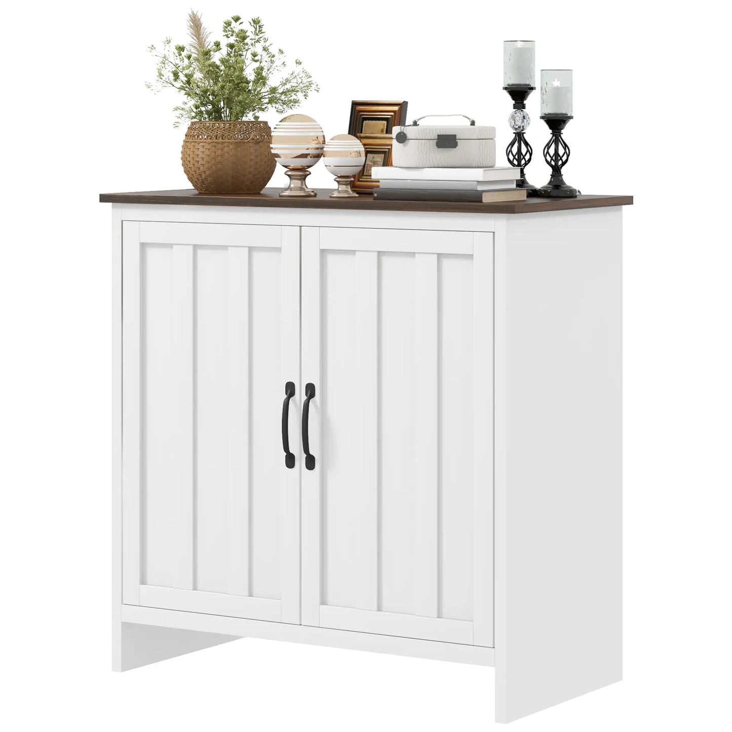 Modern Storage Cabinet with Beadboard Doors and Adjustable Shelf in White