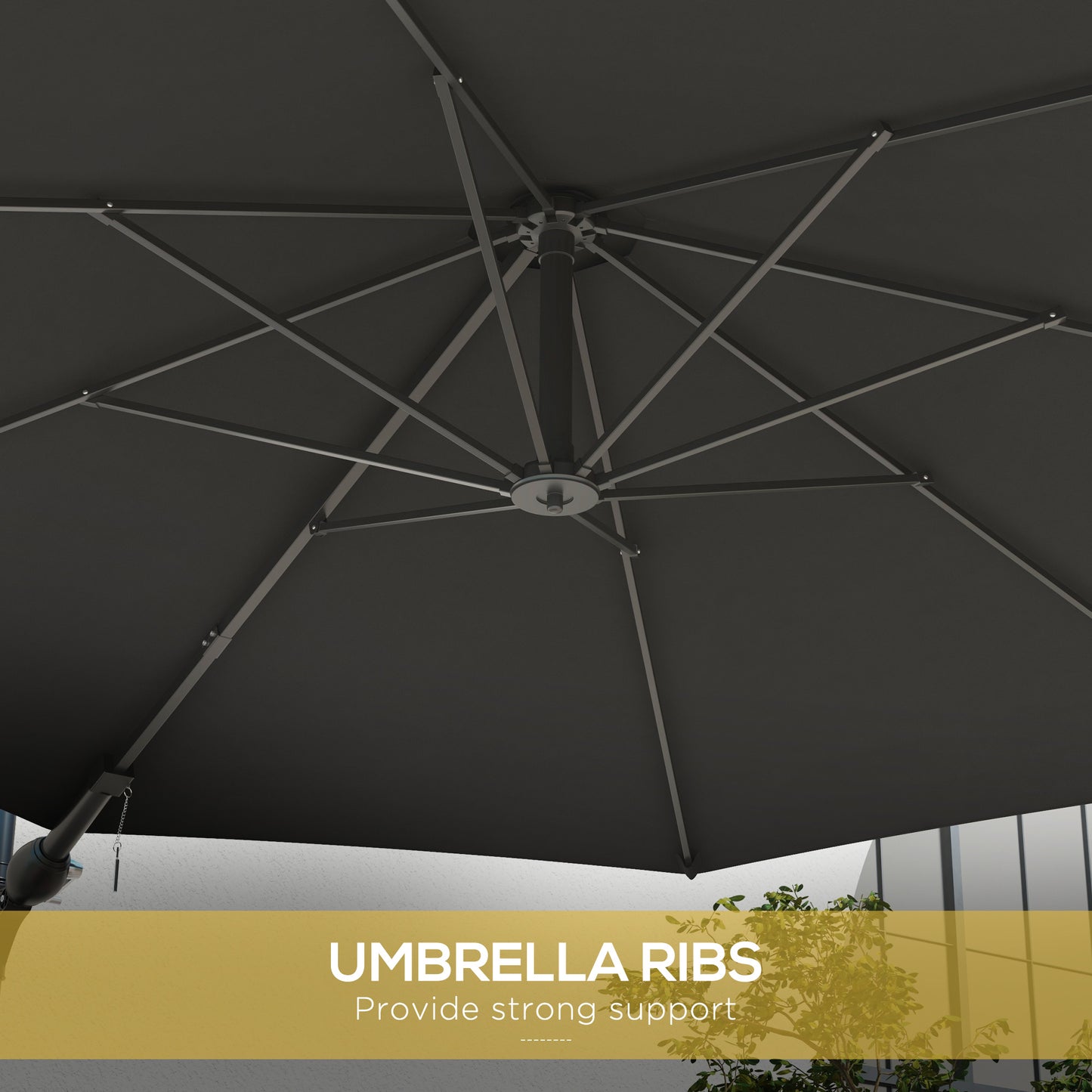 9.6 x 9.6 ft Wall Mounted Umbrella with Rotate, Patio Market Umbrella Parasol for Outdoor with Crank, Charcoal Grey