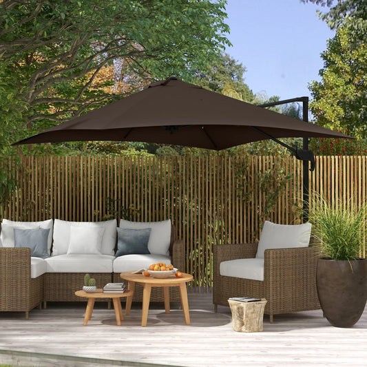 10x10ft Cantilever Umbrella, Rotatable Square Market Parasol, 4 Adjustable Angle for Outdoor Backyard Patio Coffee