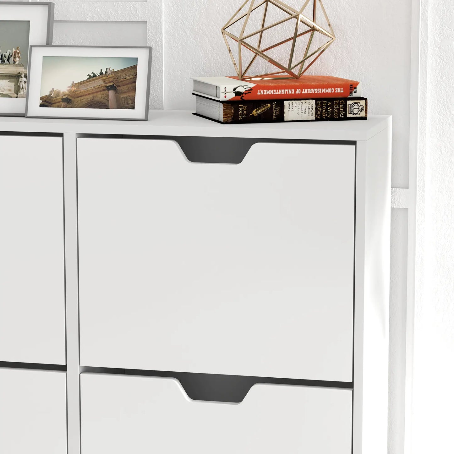 Shoe Storage Cabinet with 4 Flip Drawers and Adjustable Shelf, for 16 Pairs of Shoes, in White