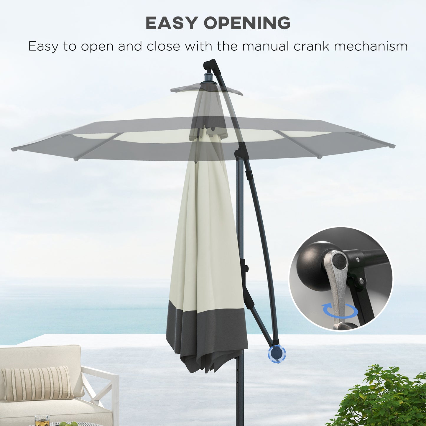 10 FT Cantilever Umbrella, Round Hanging Offset Umbrella with Crank, Tilt and Cross Base for Garden, Backyard, Grey