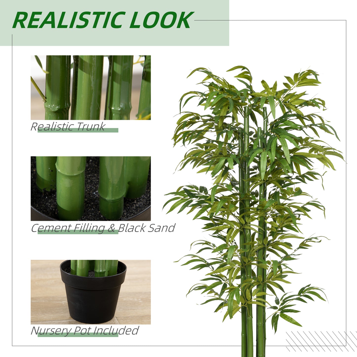 Artificial Tree Bamboo Tree Fake Plants in Pot for Home Office Living Room Decor, 7"x7"x71", Green