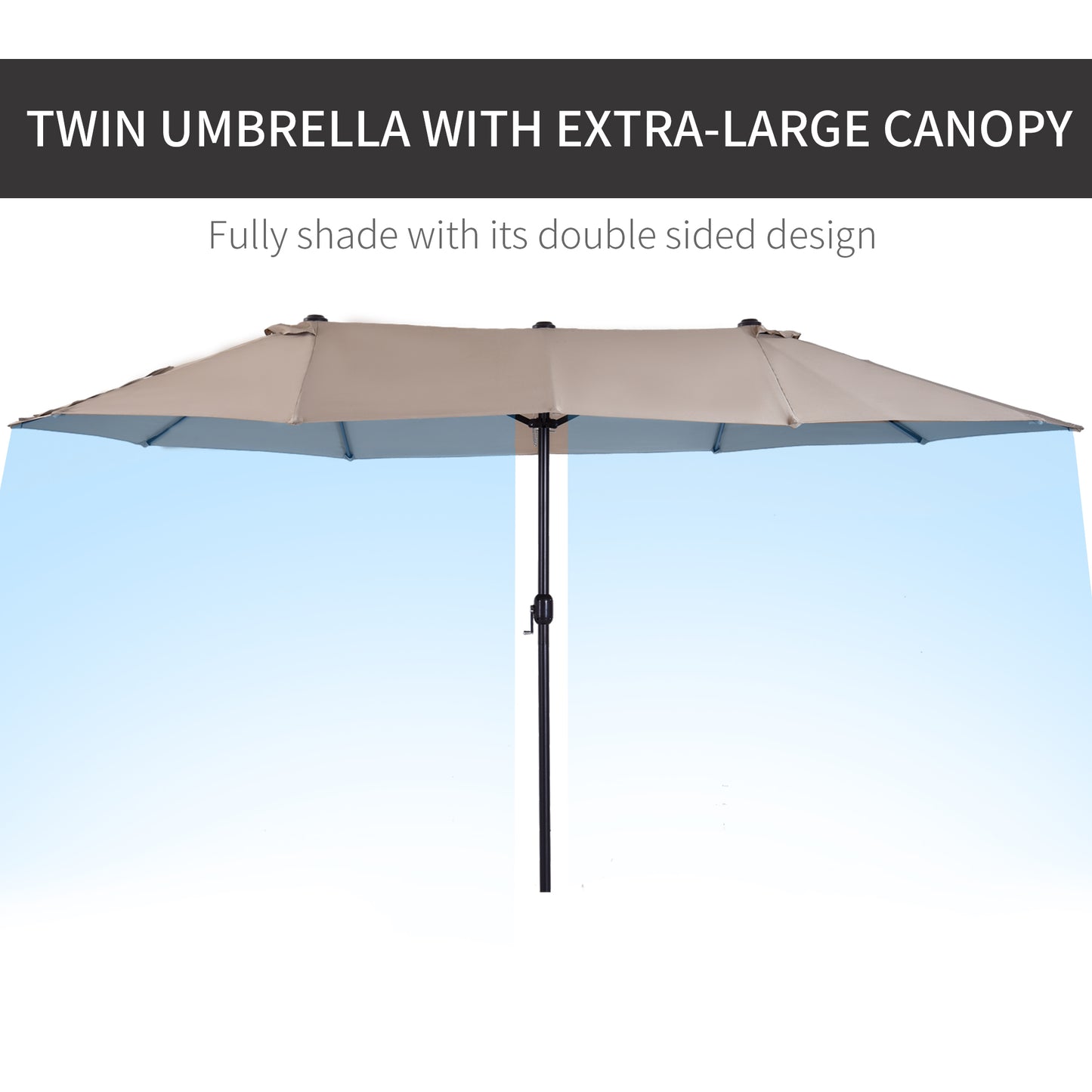 15' Outdoor Patio Umbrella with Twin Canopy Sunshade Steel Table Umbrella with Lift Crank Tan