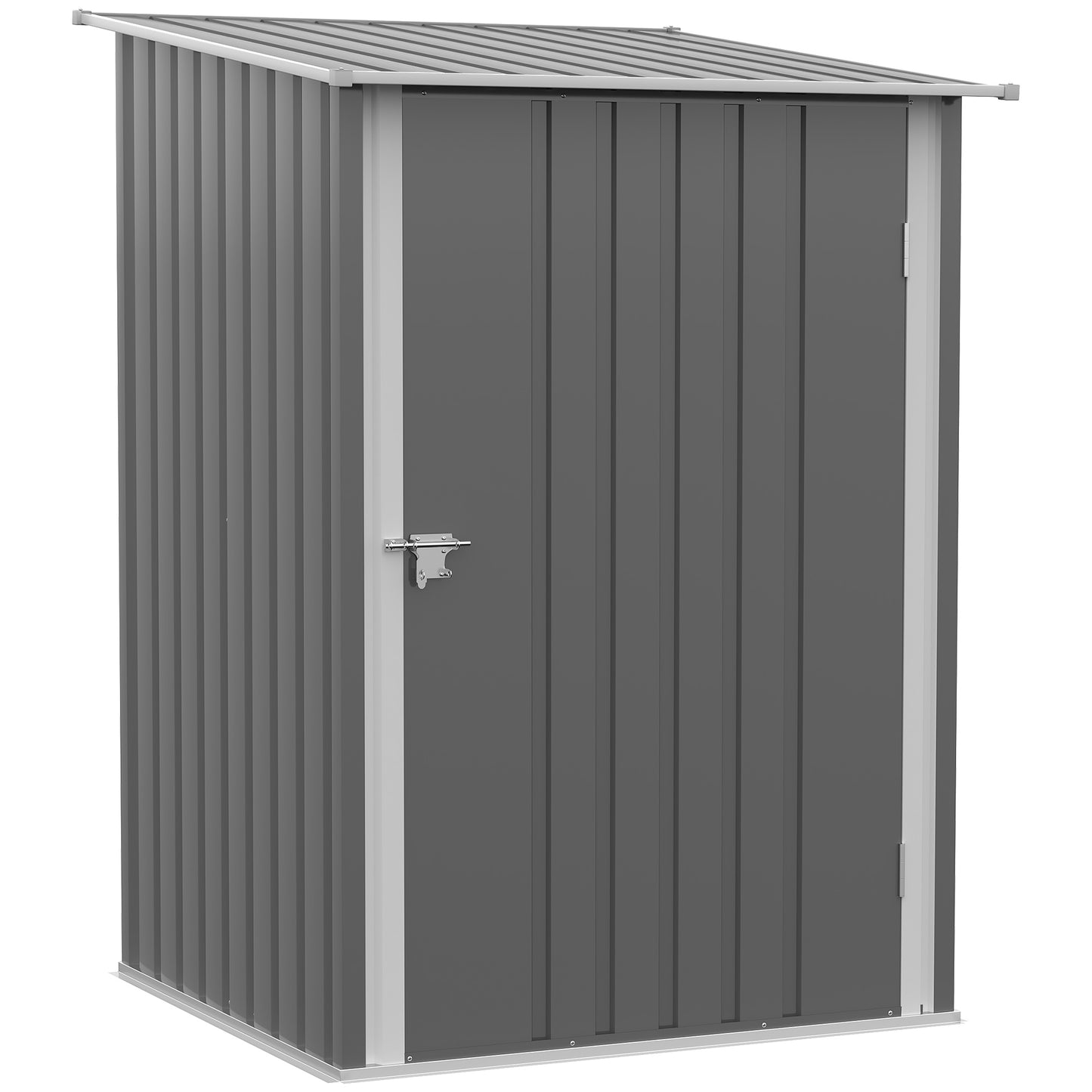 Outsunny 3.3' x 3.4' Lean-to Garden Storage Shed, Outdoor Galvanized Steel Tool House with Lockable Door for Patio Gray