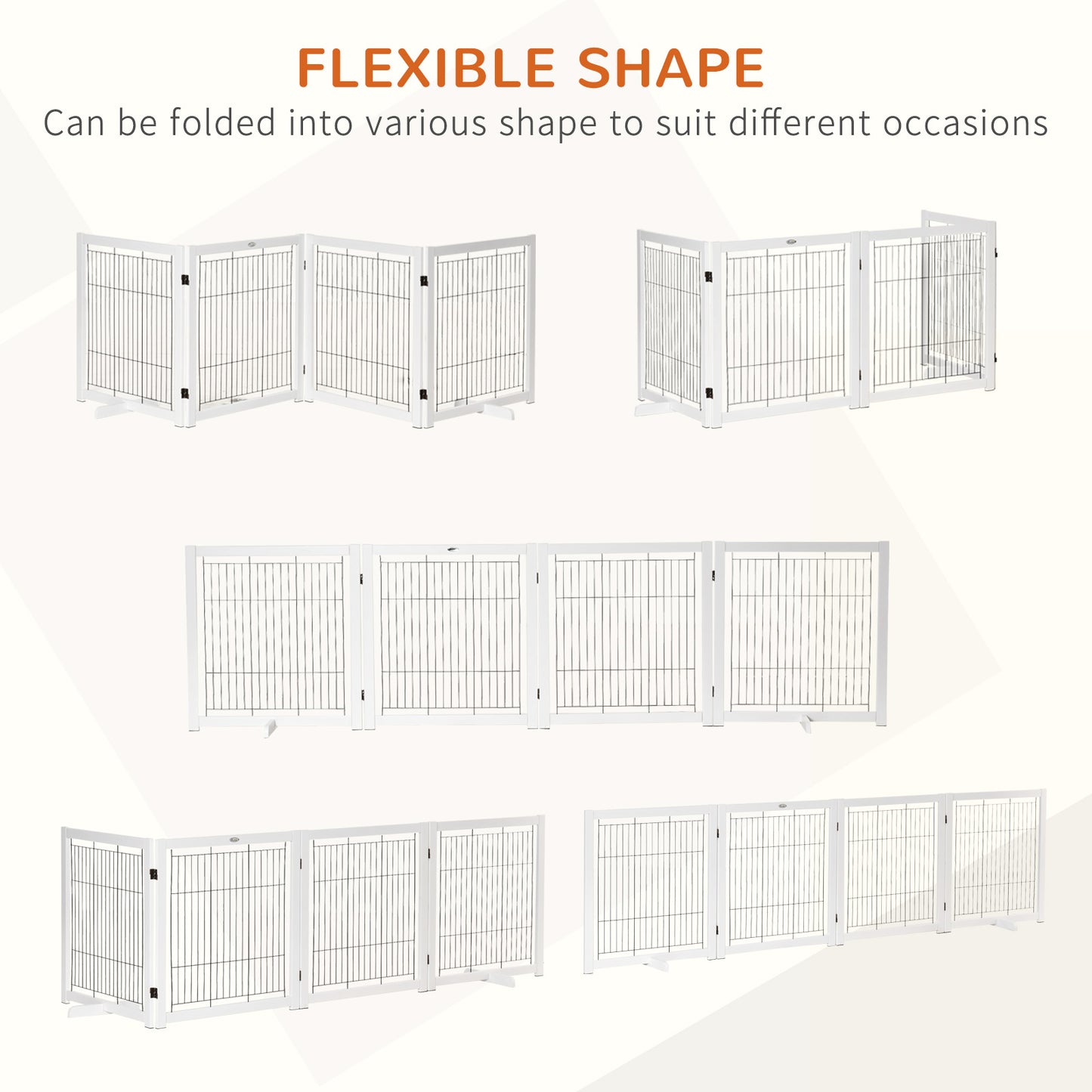 Wooden Dog Gate Foldable Pet Fence for Small & Medium Dogs 4 Panel with Support Feet Freestanding Safety Barrier for House Doorway Stairs White