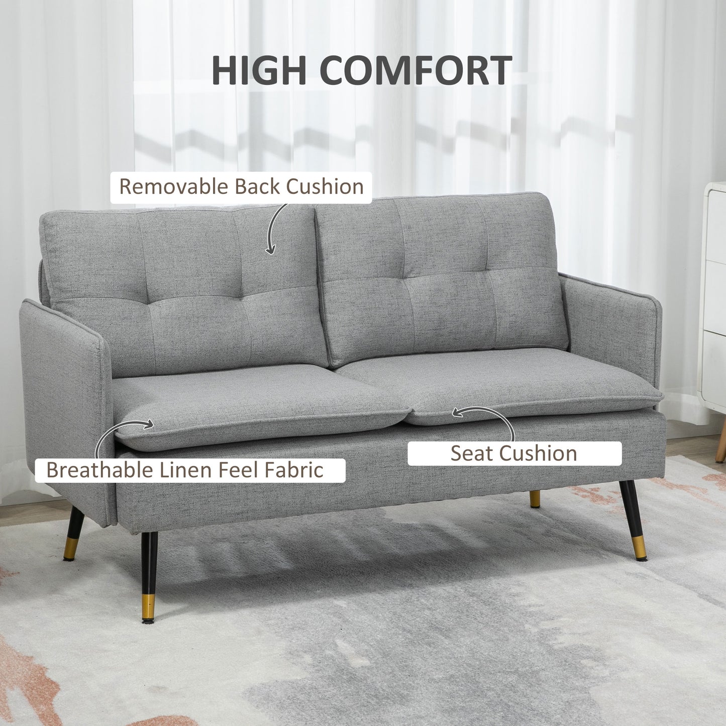 55" Loveseat Sofa with Button Tufting, Upholstered Small Couch for Small Space, Grey