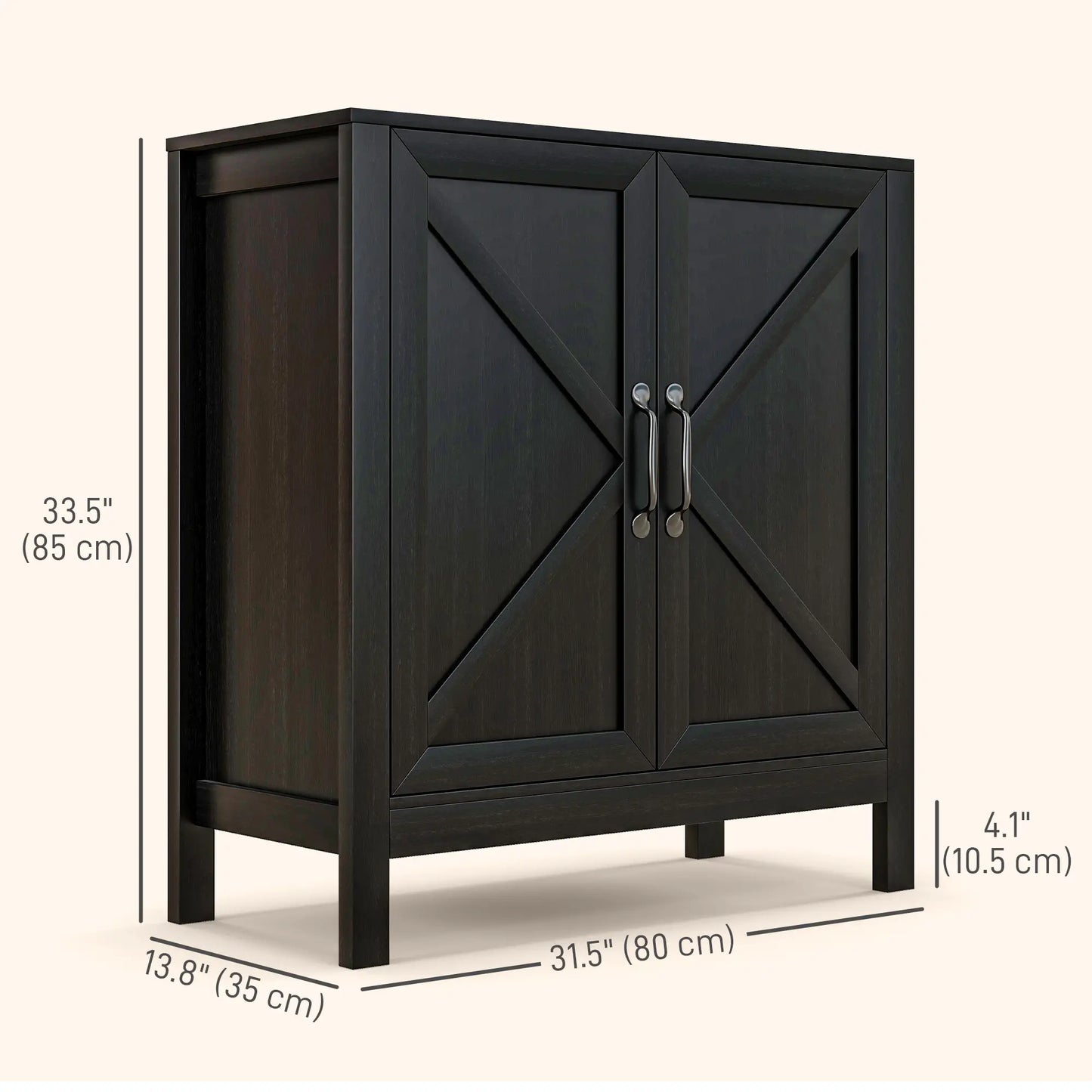 Small Sideboard Buffet or Entryway with Barn Door and Adjustable Shelves, Black