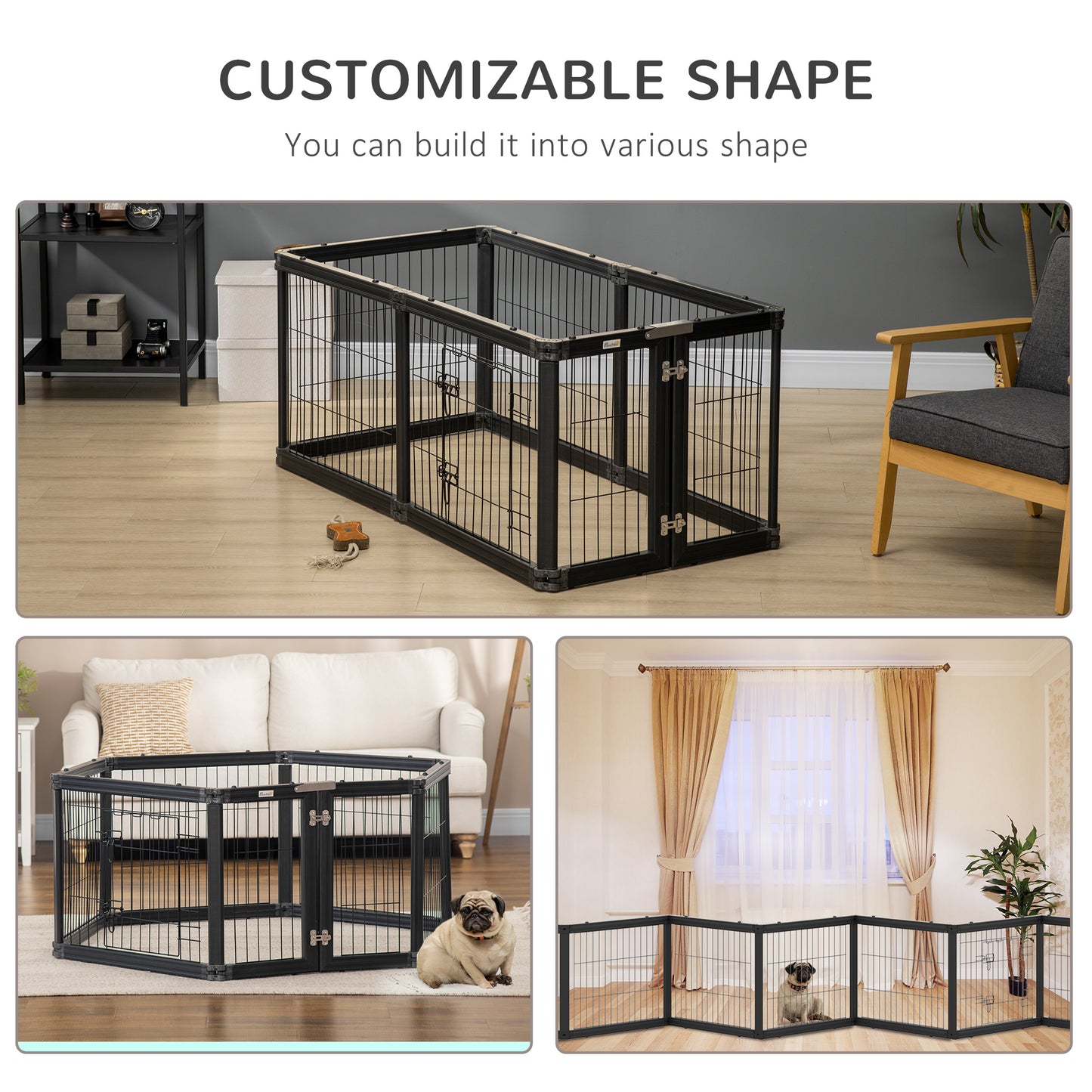 Dog Playpen, 6 Panels 24.5" Heavy Duty Pet Playpen, Foldable Dog Exercise Pen with Door Indoor Outdoor, Black