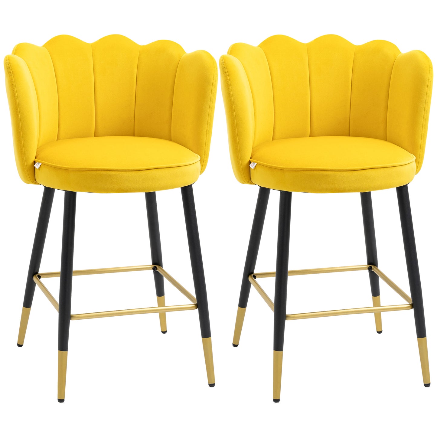 Bar Stools Set of 2 Modern Counter Height Bar Stools with Back, Footrest, Yellow