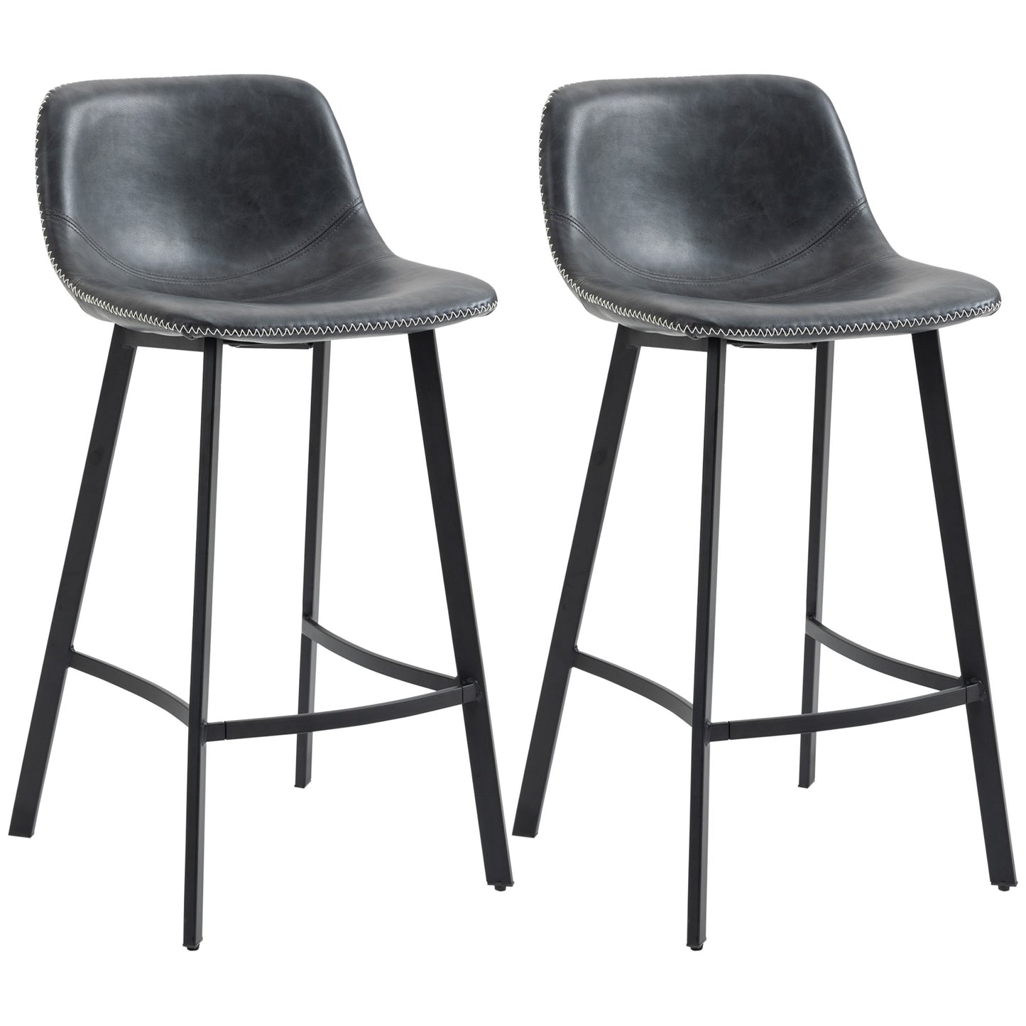 Counter Height Stools Set of 2, Upholstered Kitchen Stool with Back and Steel Legs