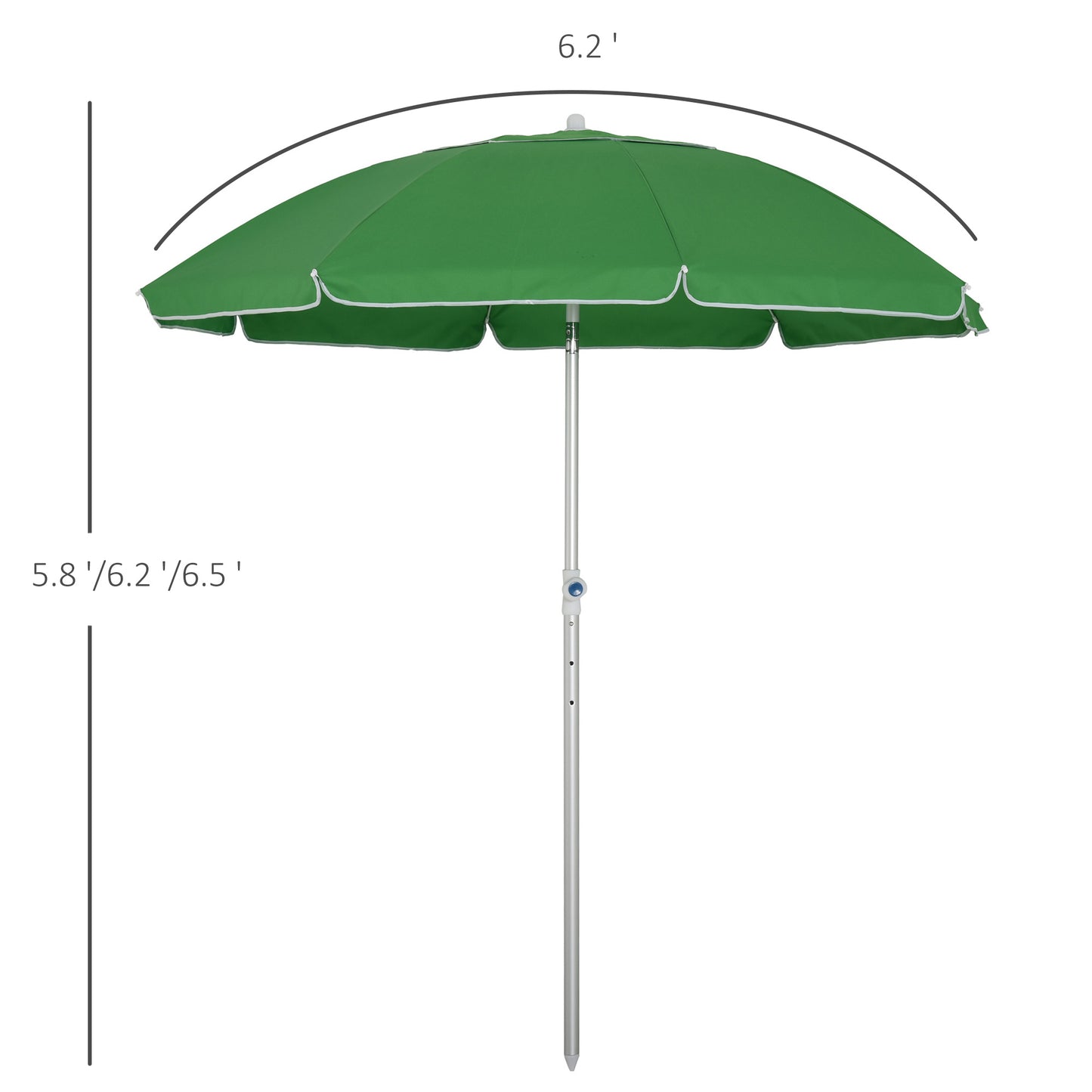 Arc. 6.4ft Beach Umbrella with Aluminum Pole Pointed Design Adjustable Tilt Carry Bag for Outdoor Patio Green