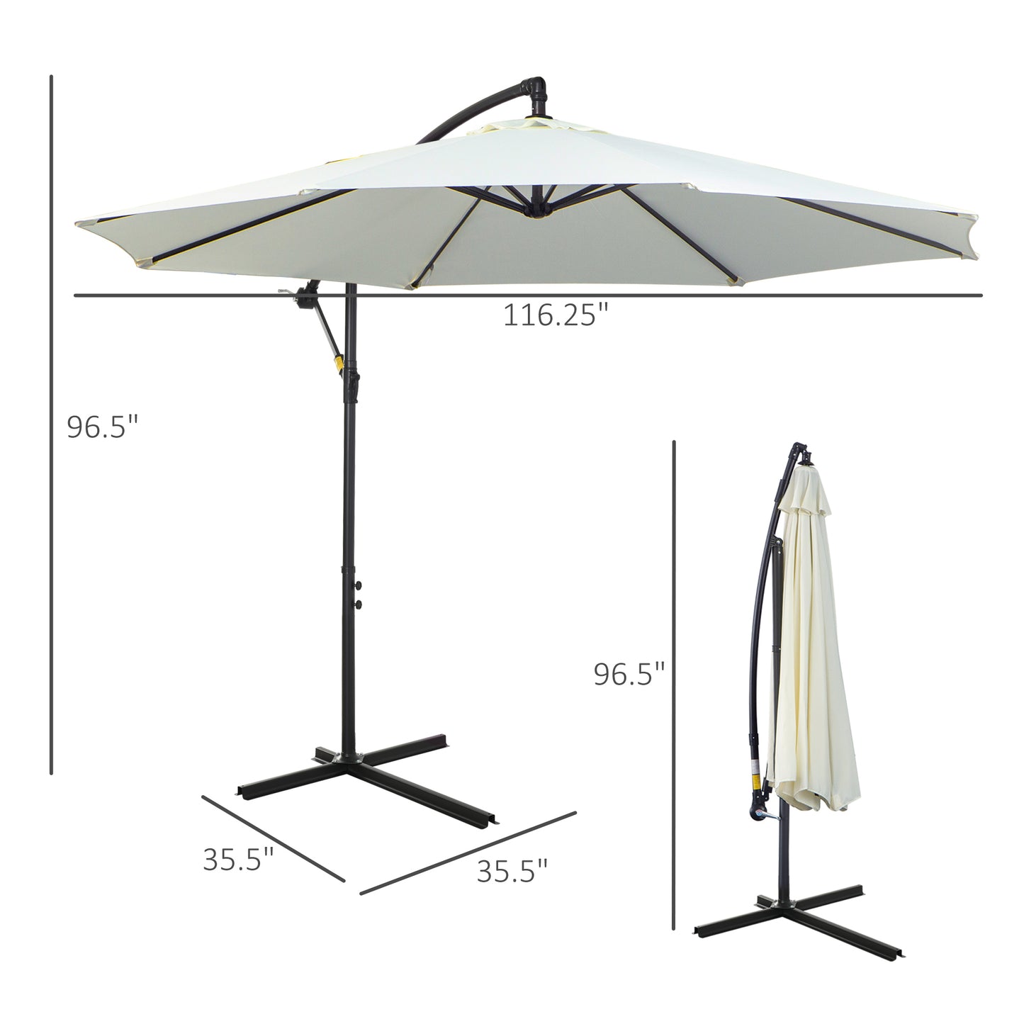 9.7ft Offset Patio UmbrellaCantilever Parasol with Crank Handle, 8 Ribs and Cross Base for Outdoor, Sun Shade, Cream