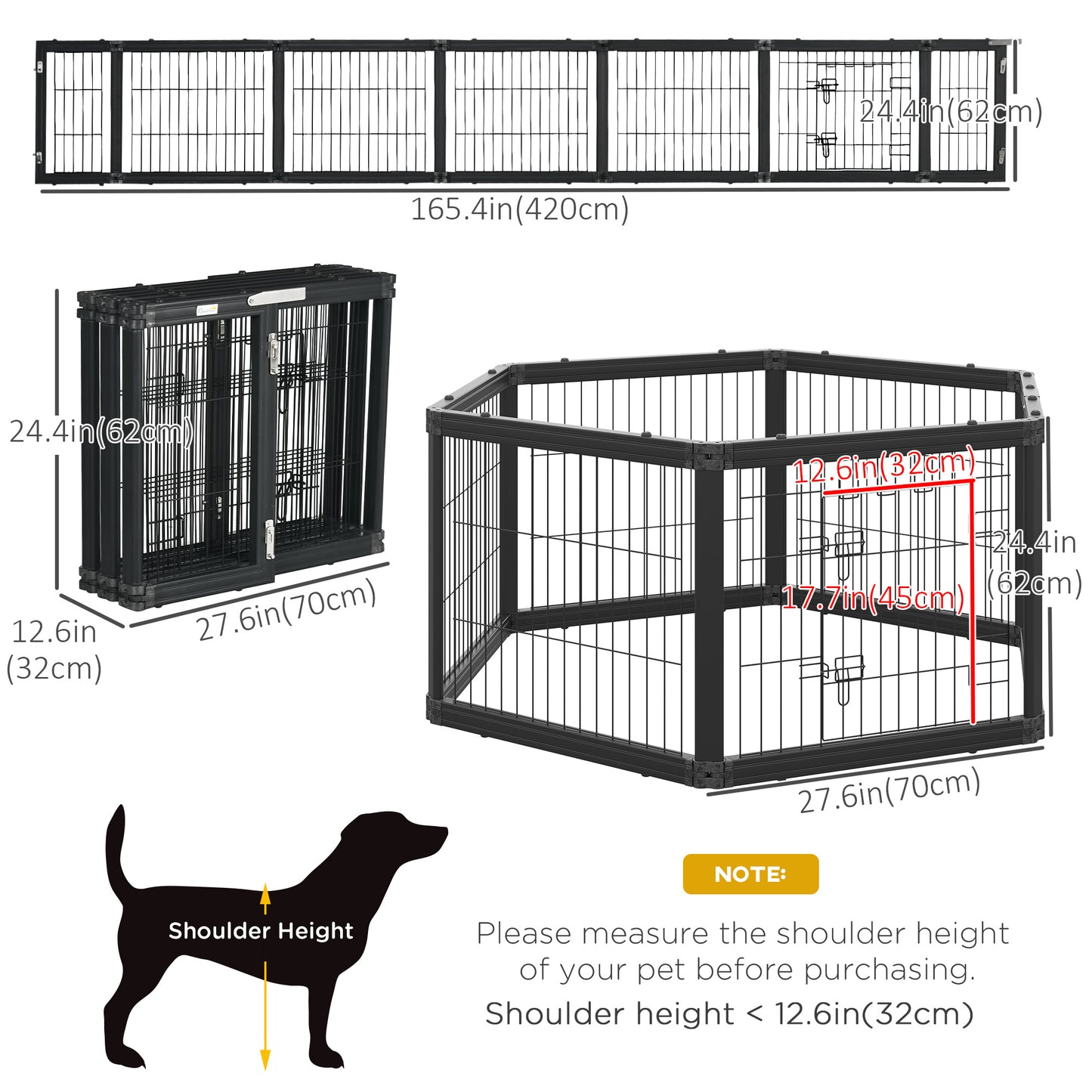 Dog Playpen, 6 Panels 24.5" Heavy Duty Pet Playpen, Foldable Dog Exercise Pen with Door Indoor Outdoor, Black