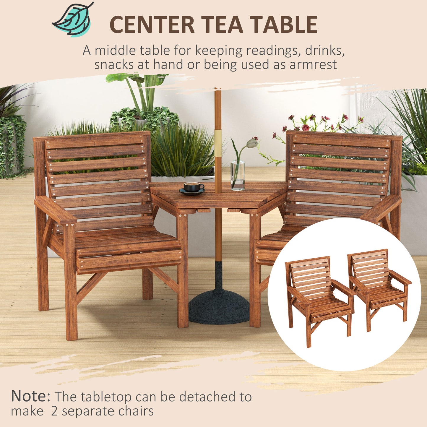 3Pcs Outdoor Bench Set for Backyard, Balcony, Tan Brown