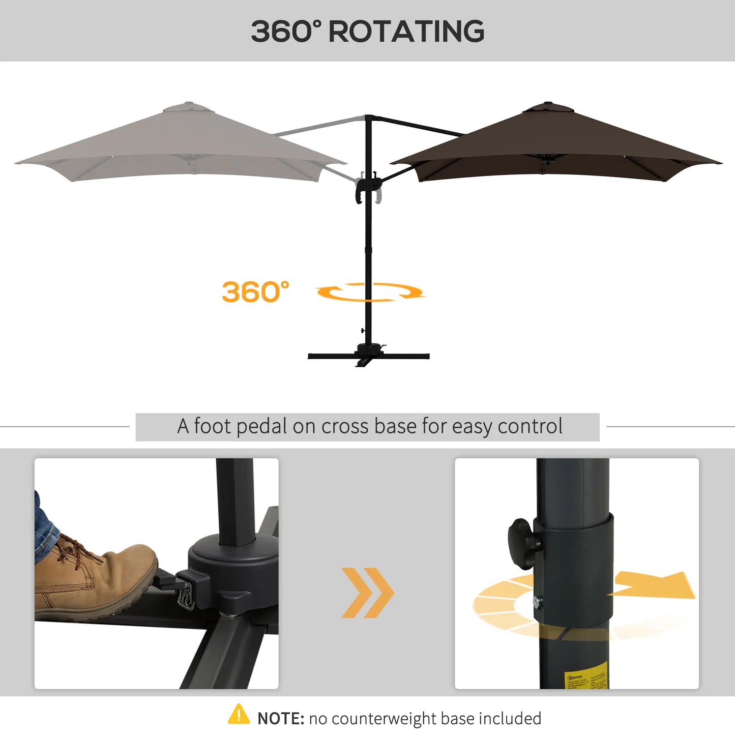 10x10ft Cantilever Umbrella, Rotatable Square Market Parasol, 4 Adjustable Angle for Outdoor Backyard Patio Coffee