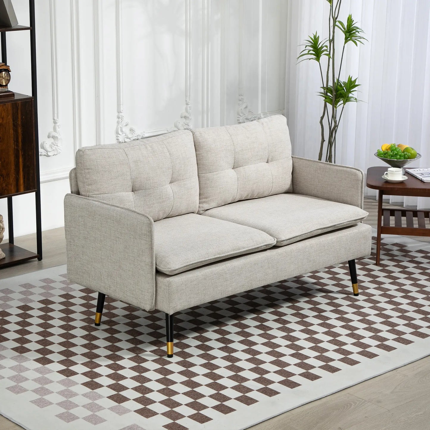 Modern 55" Loveseat, Fabric Love Seat Sofa with Button Tufted Back, with Steel Legs in Cream White