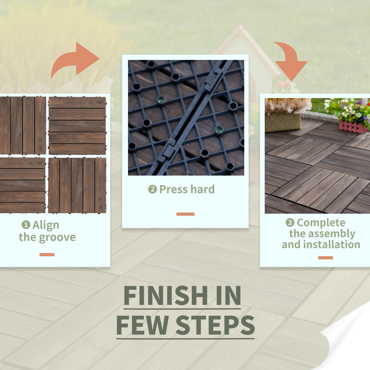 27 Pcs Floor Tiles Interlocking Solid Wood DIY Deck Tiles Indoor Outdoor Flooring, Black