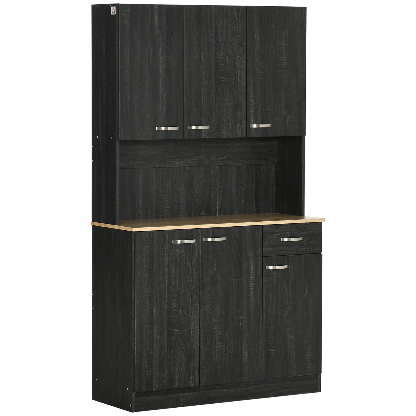 71" Modern Buffet with Hutch, Standing Kitchen Hutch with Storage Cabinets, Drawer, Open Space with Microwave Stand, Black