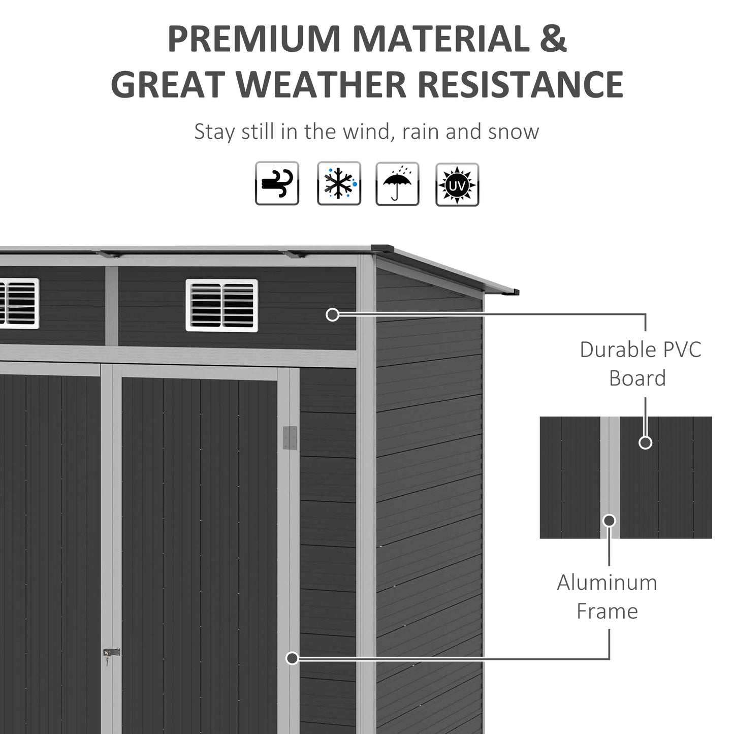 6' x 4' Outdoor PVC Storage Shed, Garden Tool House Weather Resistant with Lock, Foundation and 2 Air Vents for Backyard, Patio, Lawn