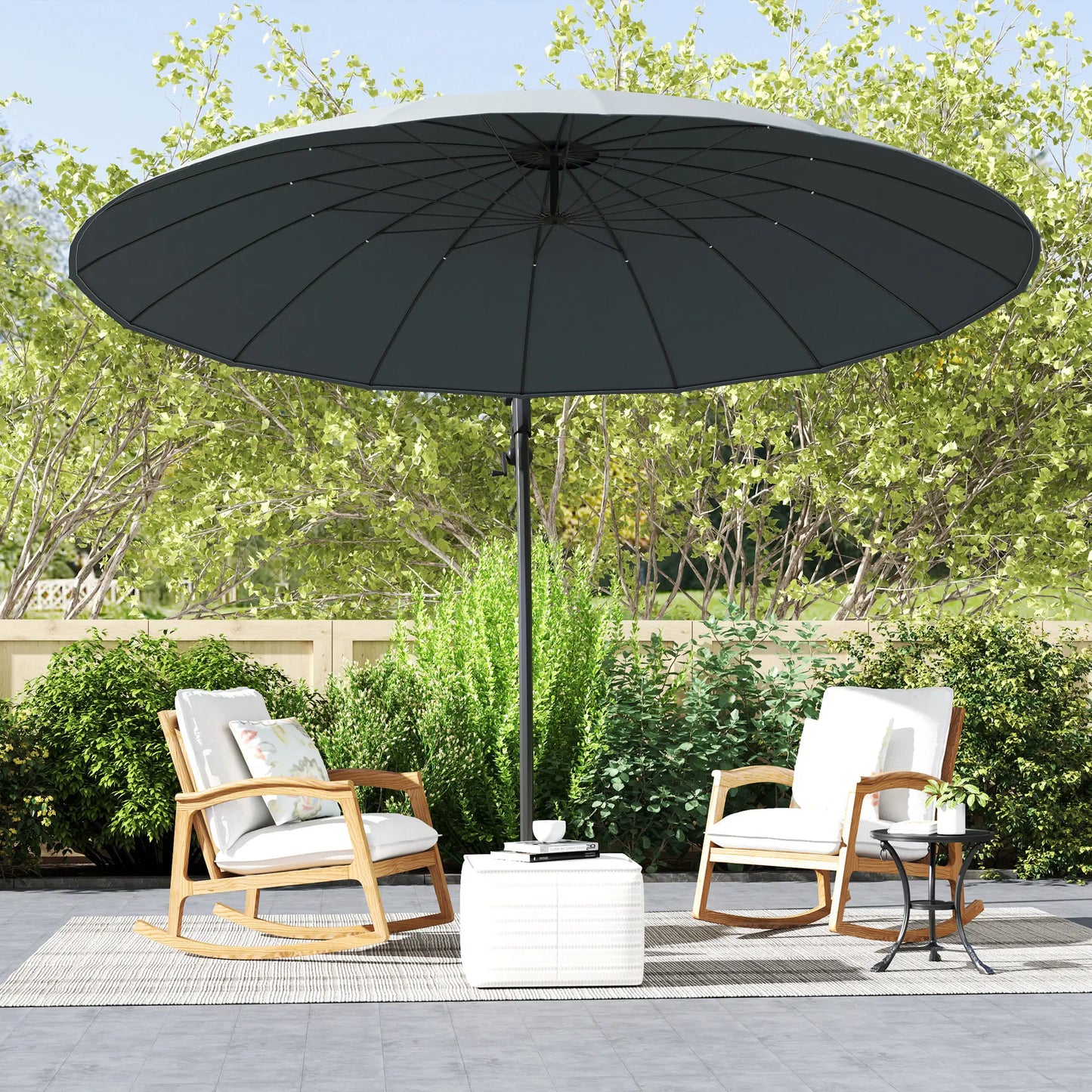 Outsunny 9FT Cantilever Umbrella with 16 Fibreglass Ribs, Offset Hanging Umbrella, Patio Umbrella with Crank and Cross Base, Grey