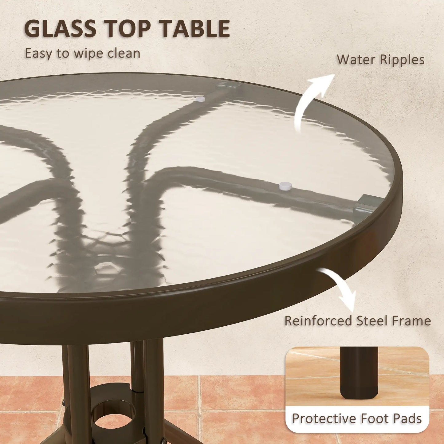 3 Pieces Patio Bistro Set, 2 Stackable Chairs with Tempered Glass Table, for Outdoor, Garden Backyard Porch, Dark Brown