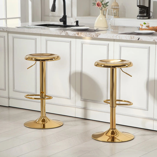 SET OF 2 Steel Bar Stools, Adjustable Counter Height Round Breakfast Barstools, Industrial Swivel Bar Chairs, Gold