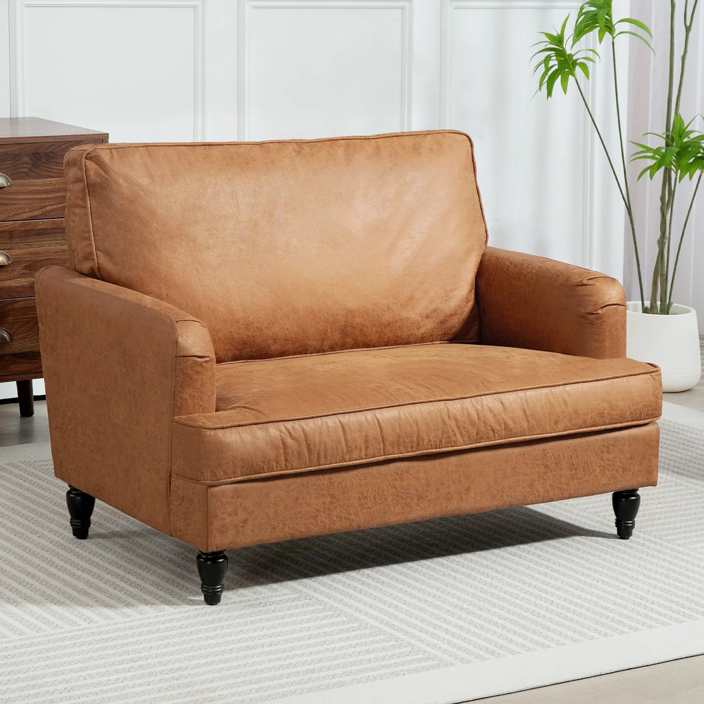 Modern Accent Chair, Microfiber Cloth Armchair with Turned Legs and Wide Seat, Comfy Chair for Living Room, Brown
