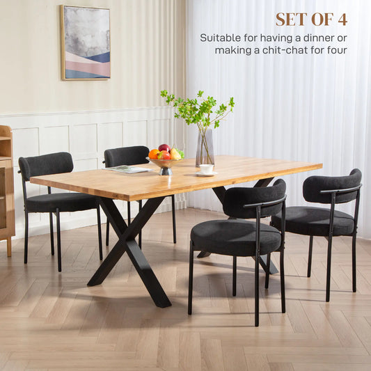 SET OF 4 Modern Dining Chairs w/ Corduroy Upholstery and Steel Legs for Living Room, Black