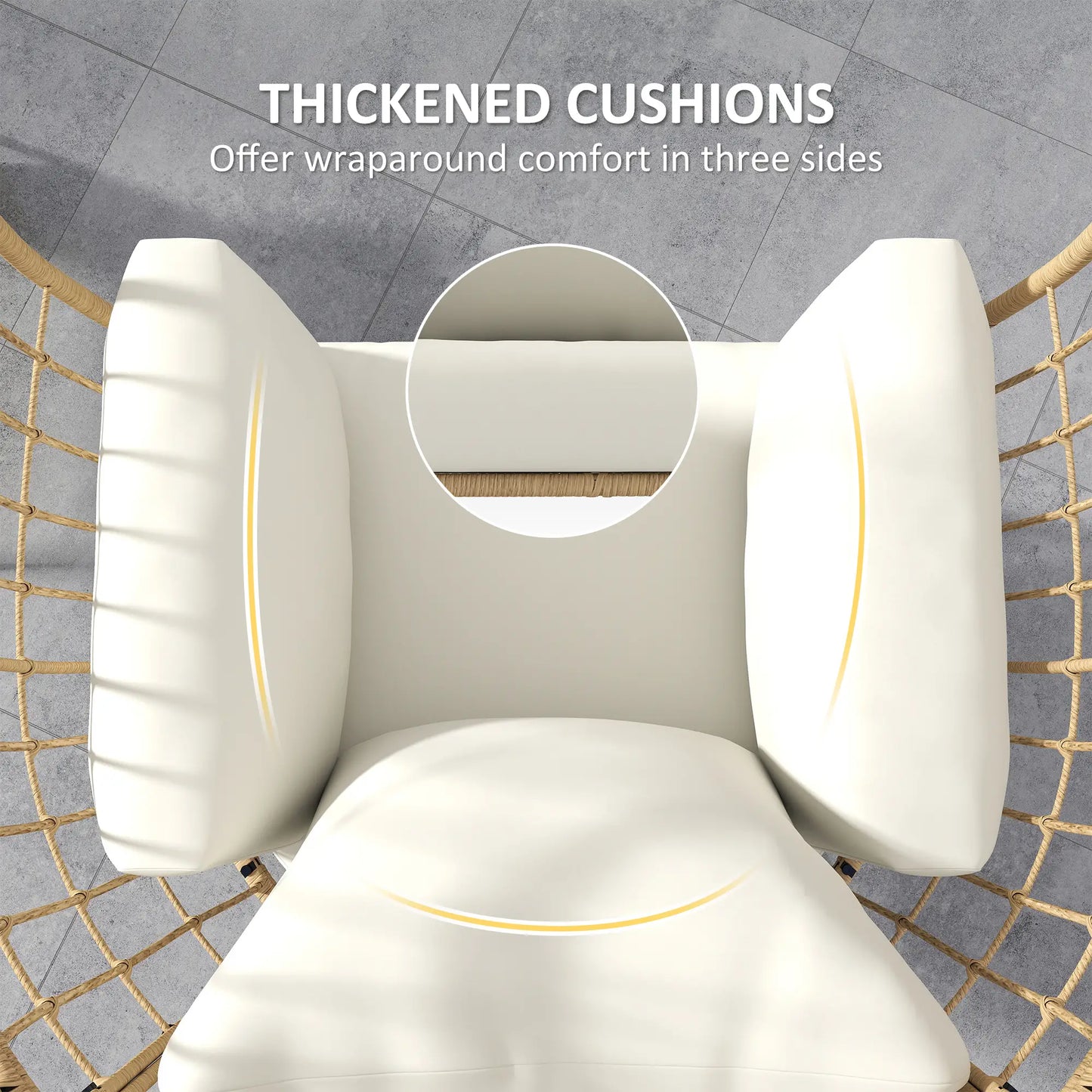 Outsunny Indoor Outdoor Egg Chair w/ Thickened Cushions, Wicker Patio Lounger for Porch, Balcony, Beige