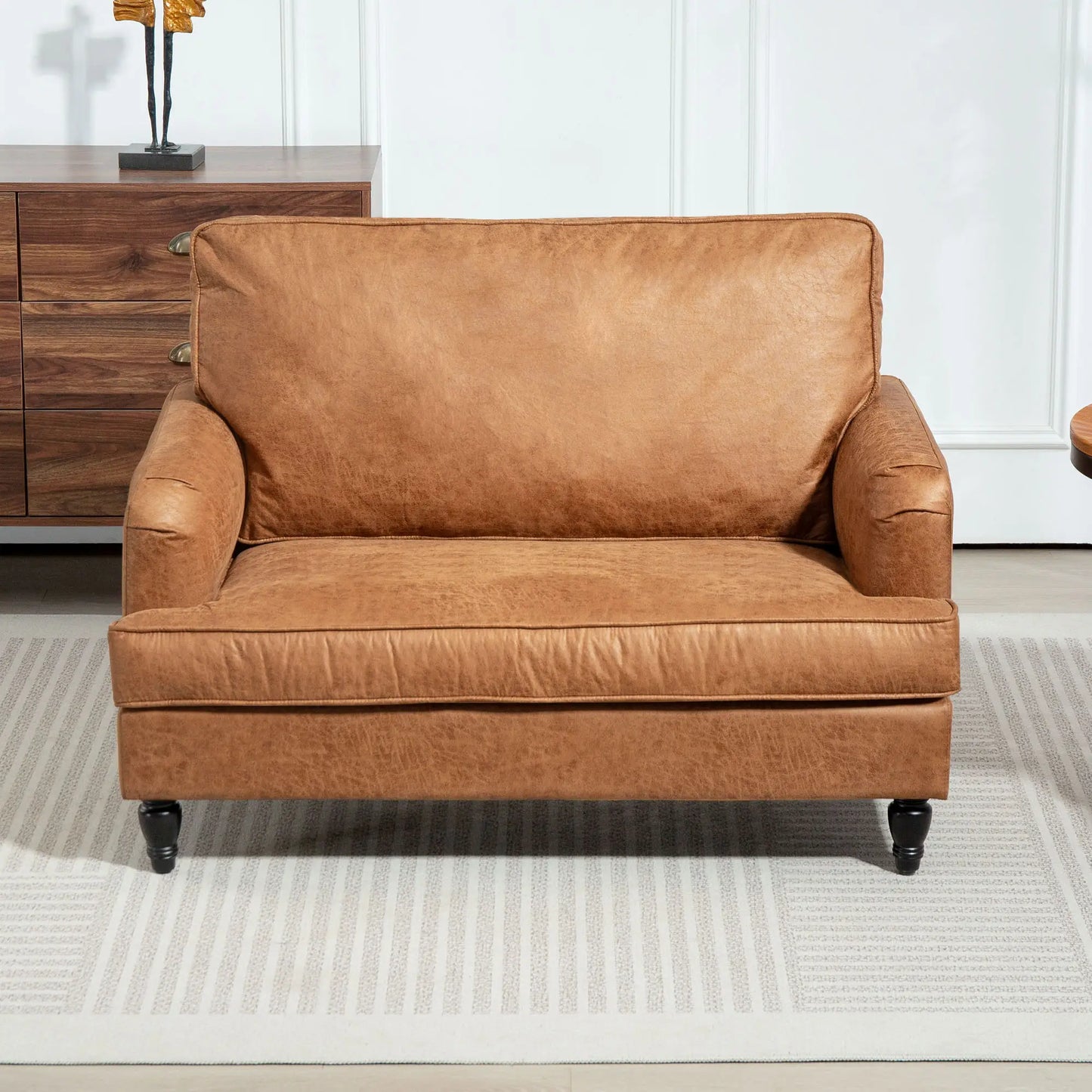 Modern Accent Chair, Microfiber Cloth Armchair with Turned Legs and Wide Seat, Comfy Chair for Living Room, Brown